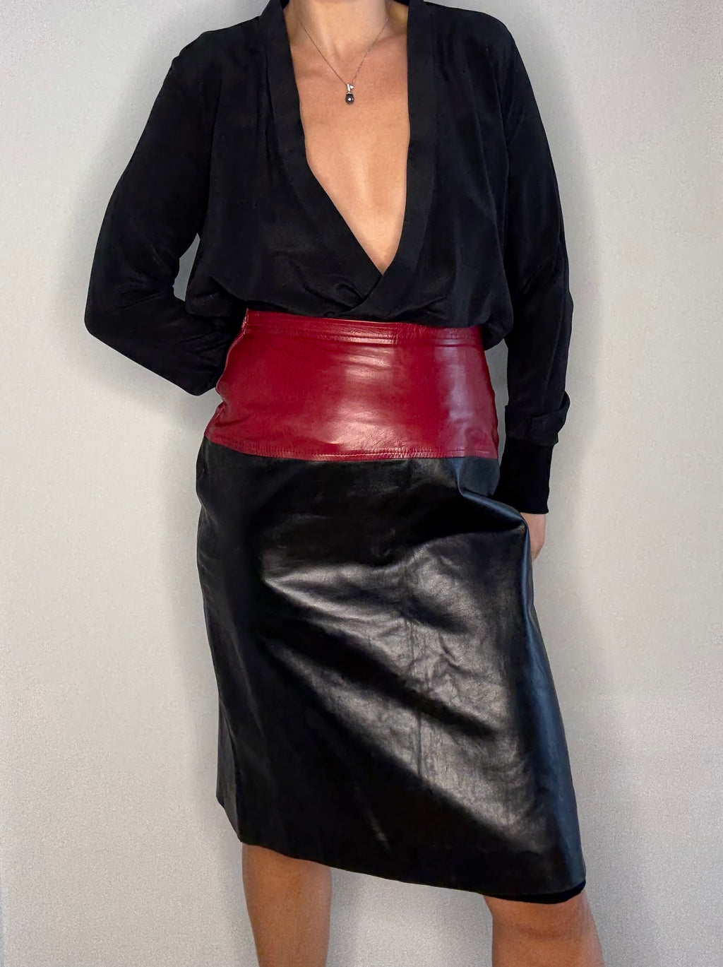 Saint laurent FW 1983 leather skirt two-colour
