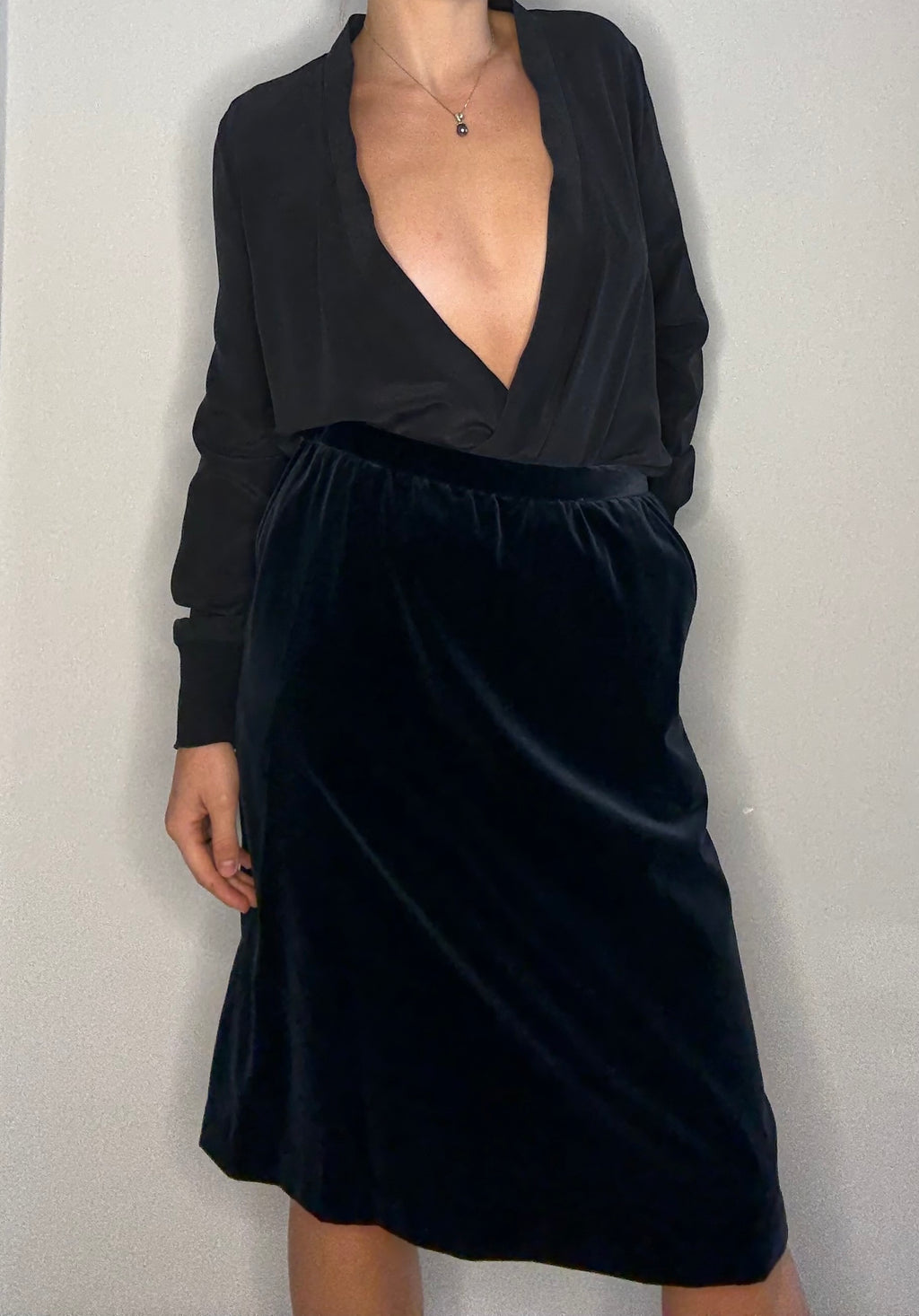 Saint Laurent FW 1974 velvet dark blue skirt