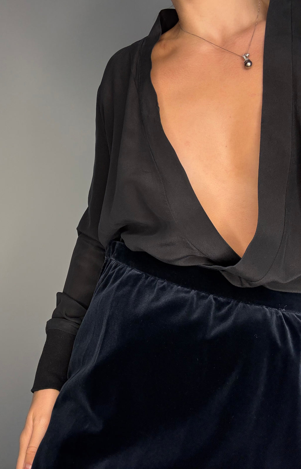 Saint Laurent FW 1974 velvet dark blue skirt