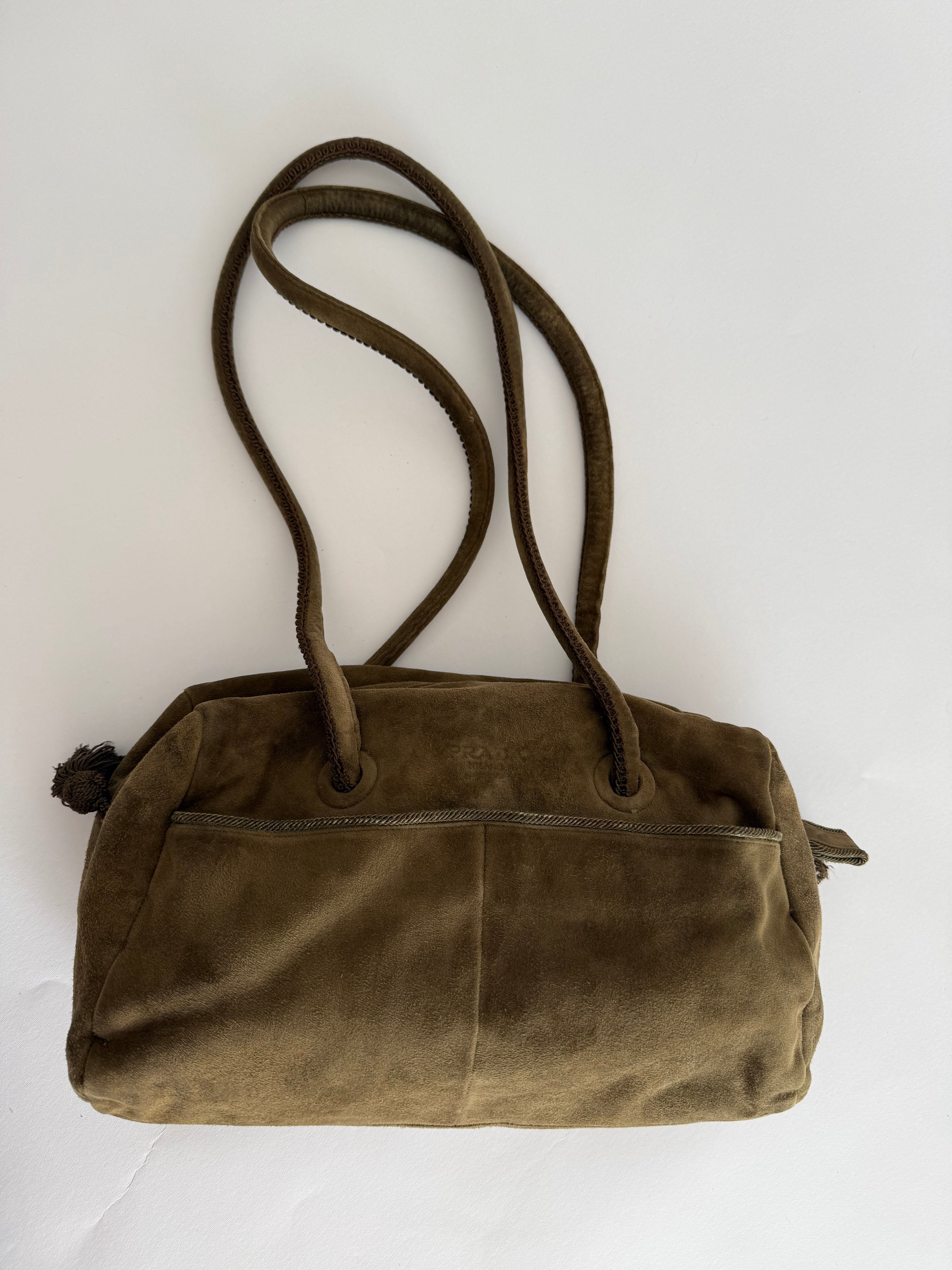Prada green suede shoulder bag
