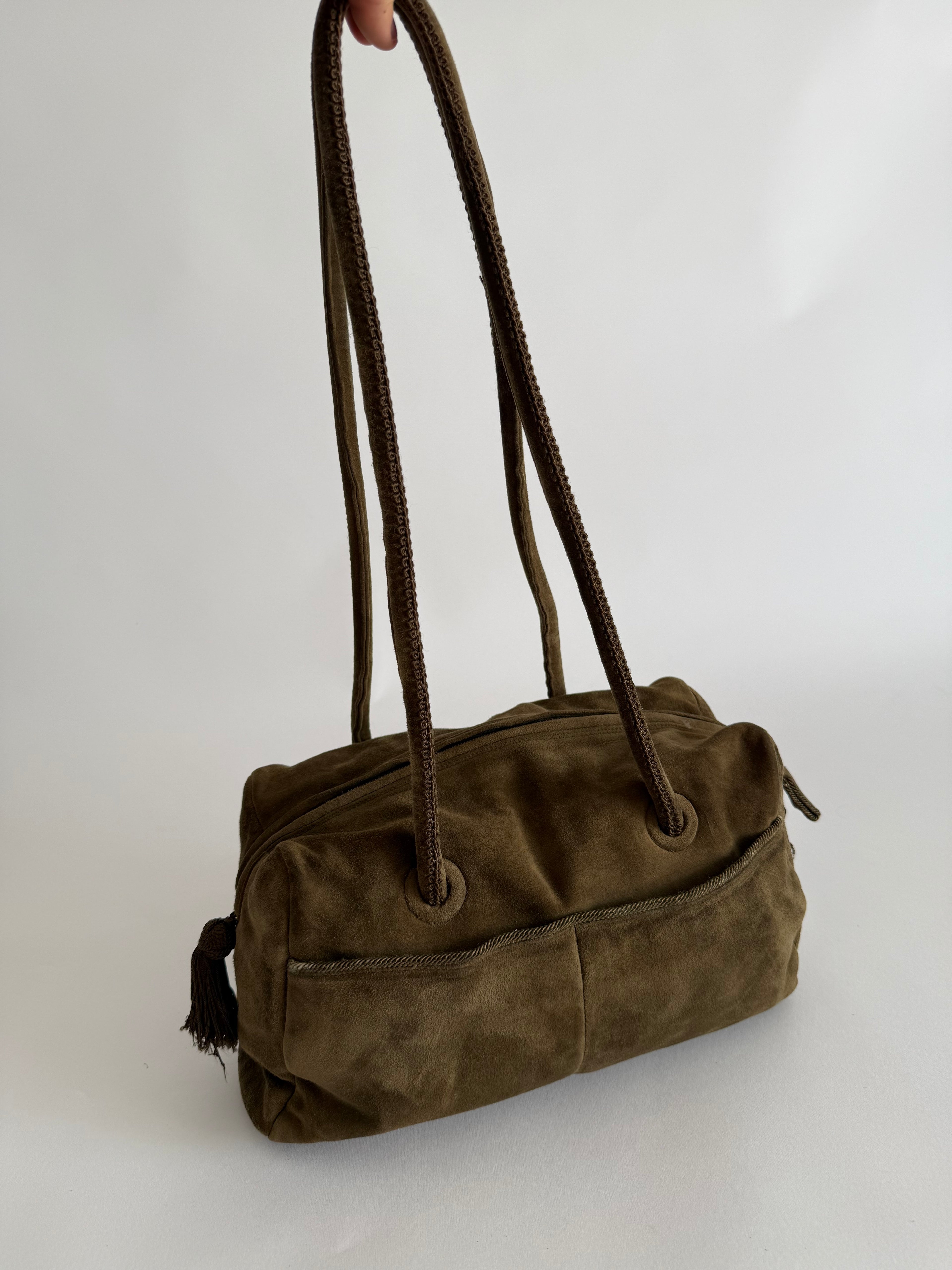 Prada green suede shoulder bag