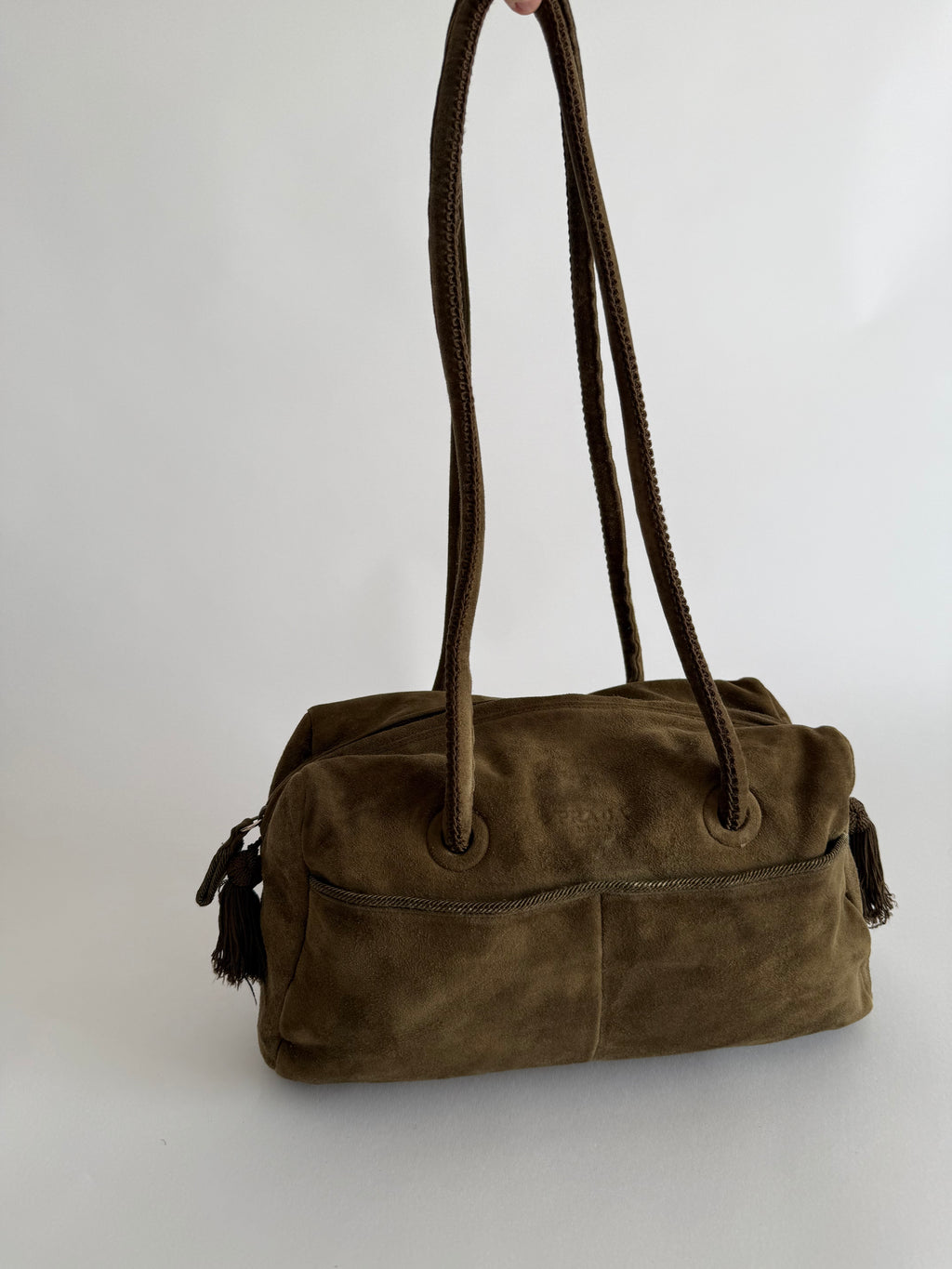 Prada green suede shoulder bag