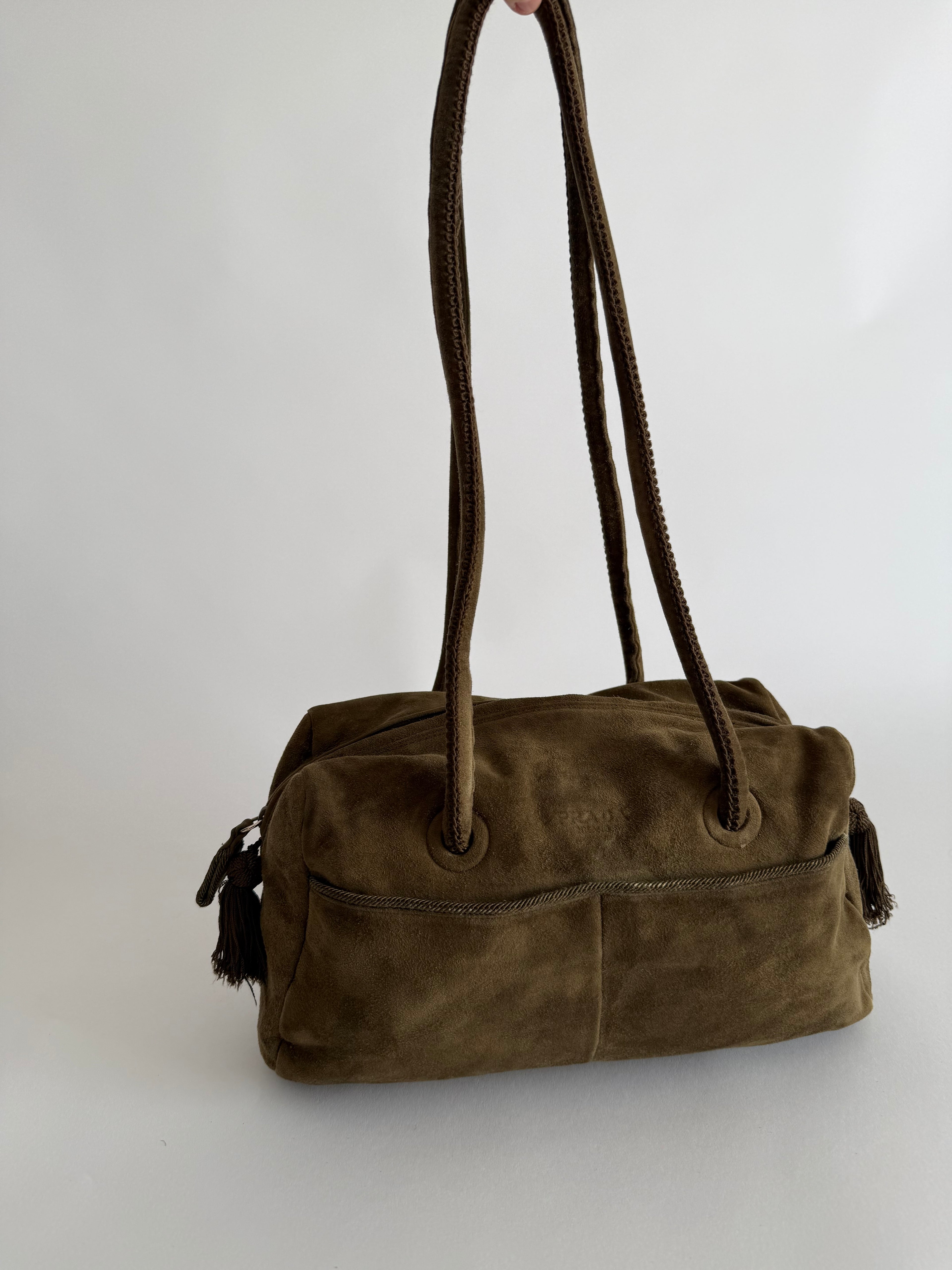 Prada green suede shoulder bag