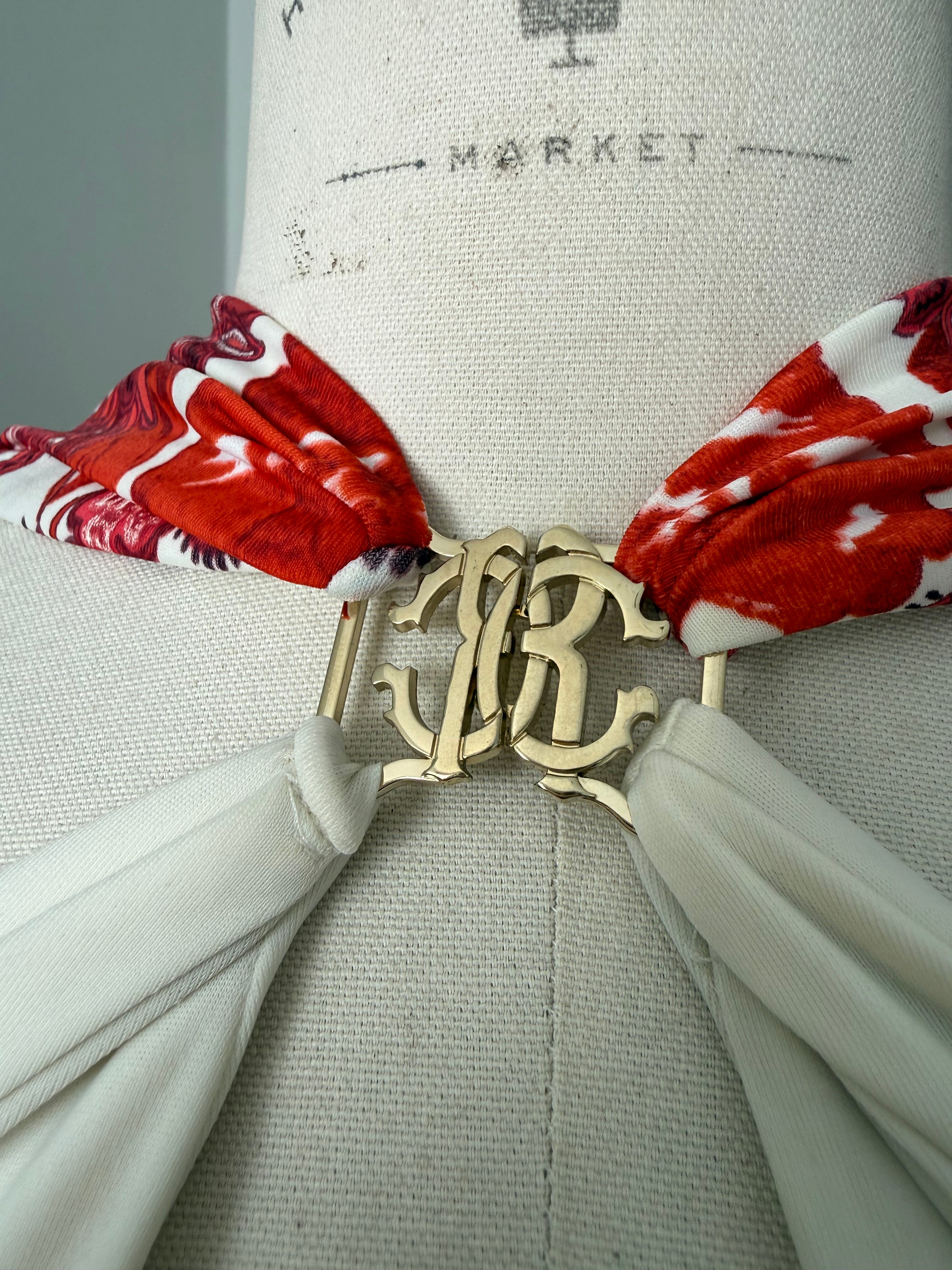 Roberto Cavalli SS 2007 floral mini dress gold logo