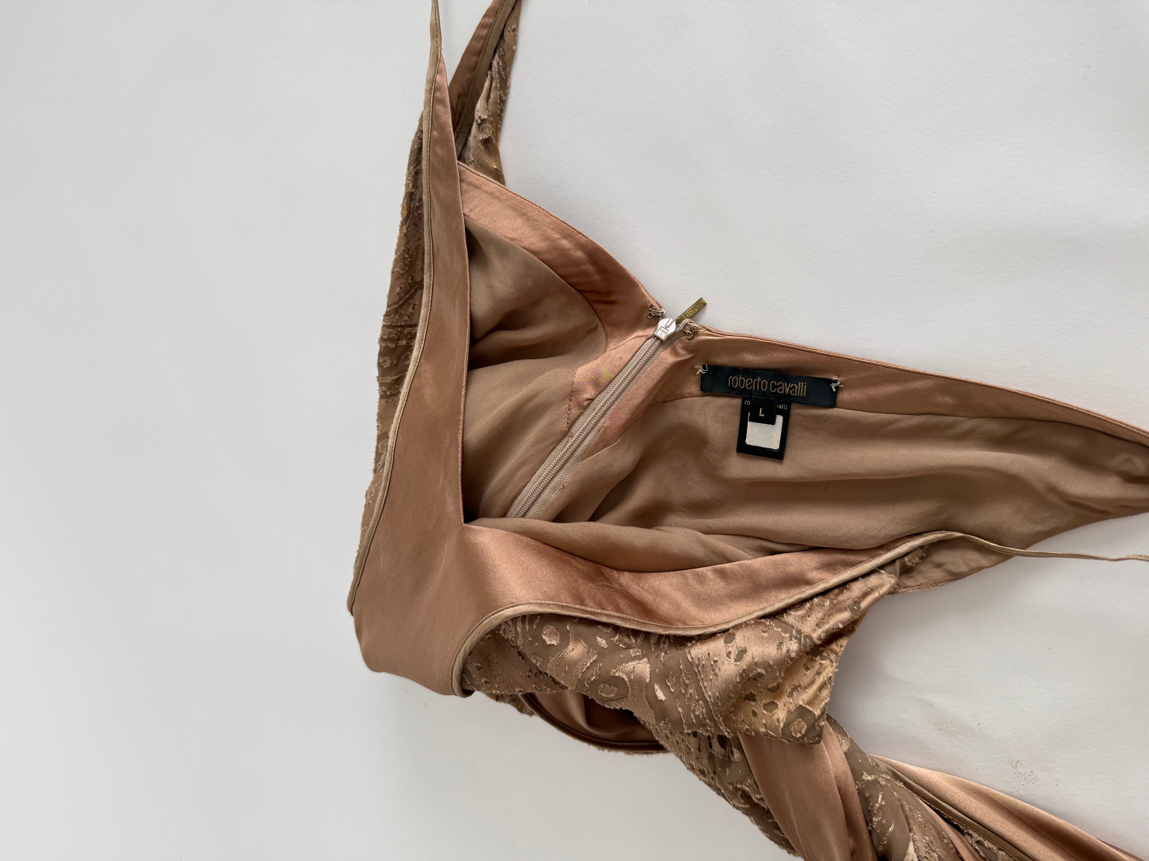 Roberto Cavalli FW 2004 midi bronze gold details