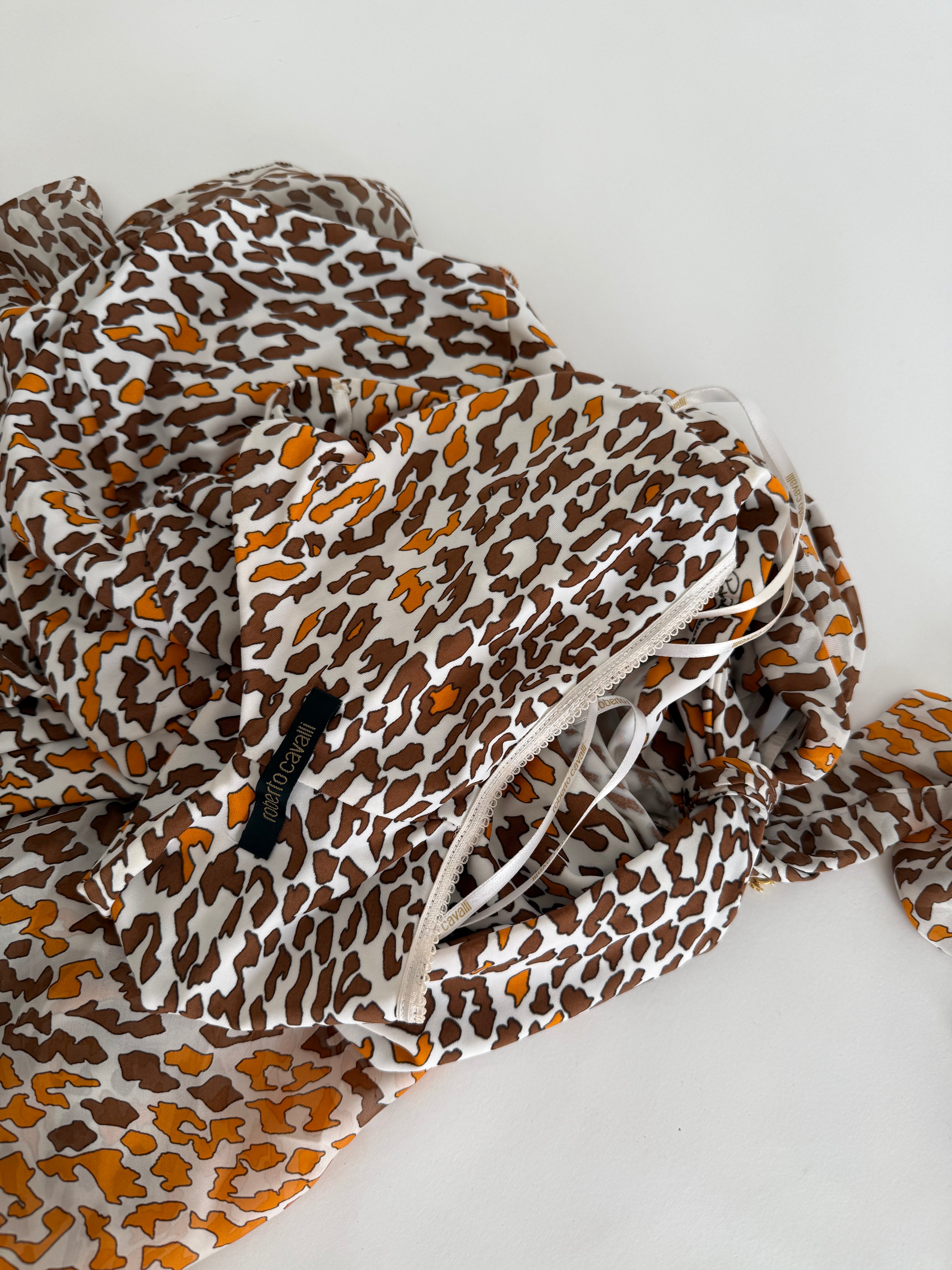 Roberto Cavalli SS 2006 orange brown mini ruffle dress