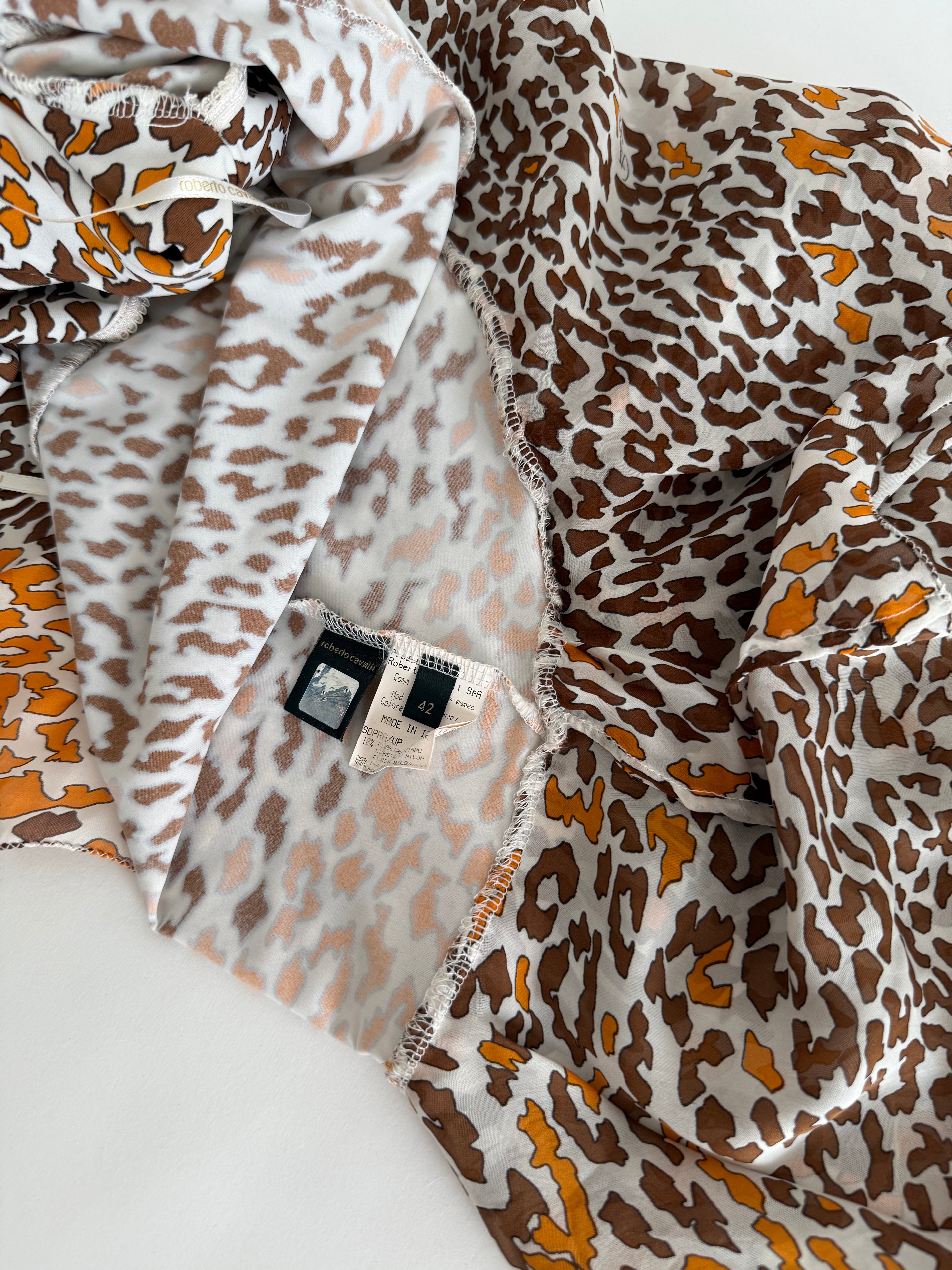 Roberto Cavalli SS 2006 orange brown mini ruffle dress