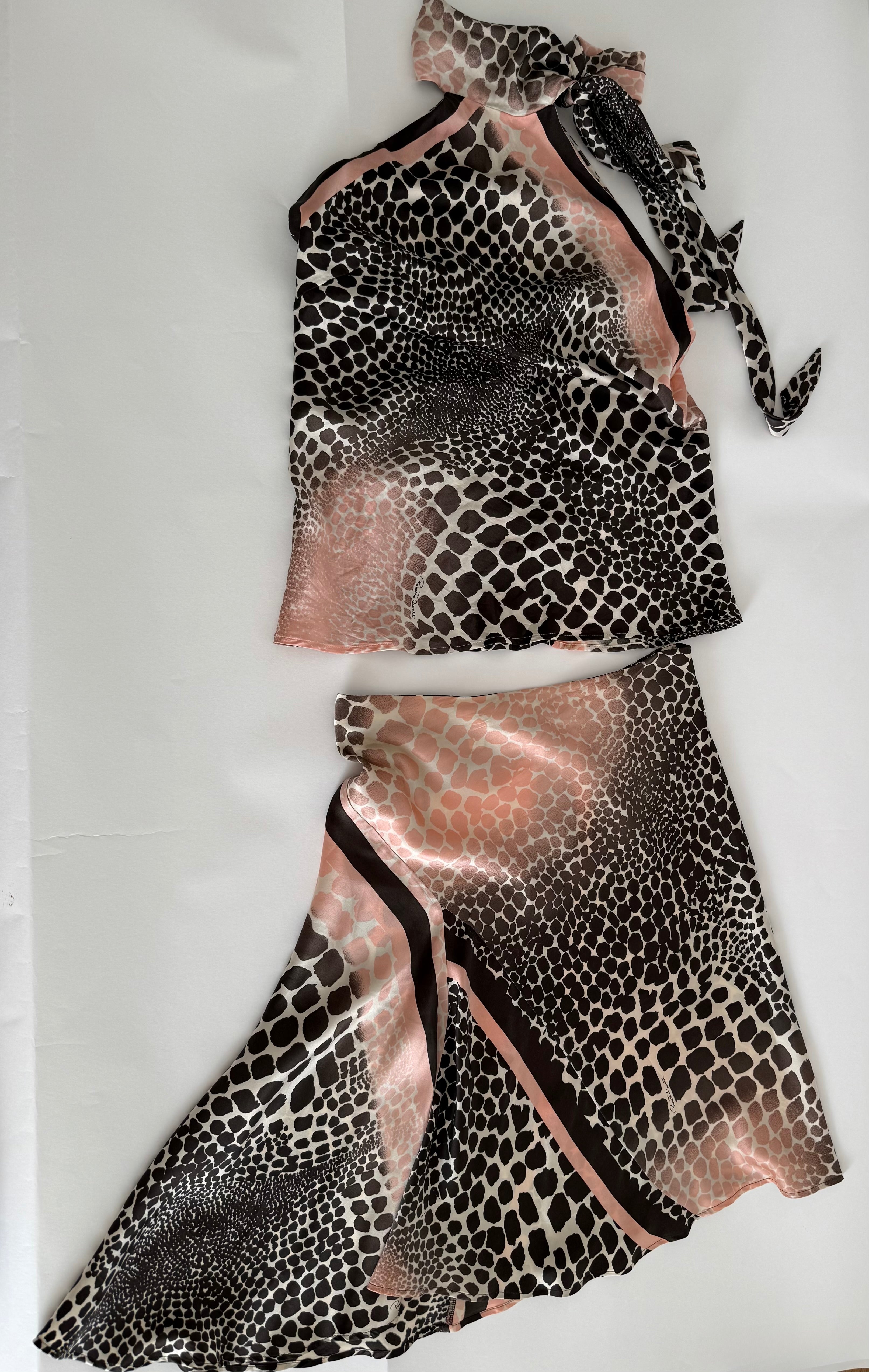 Roberto Cavalli SS 2004 silk set top and skirt