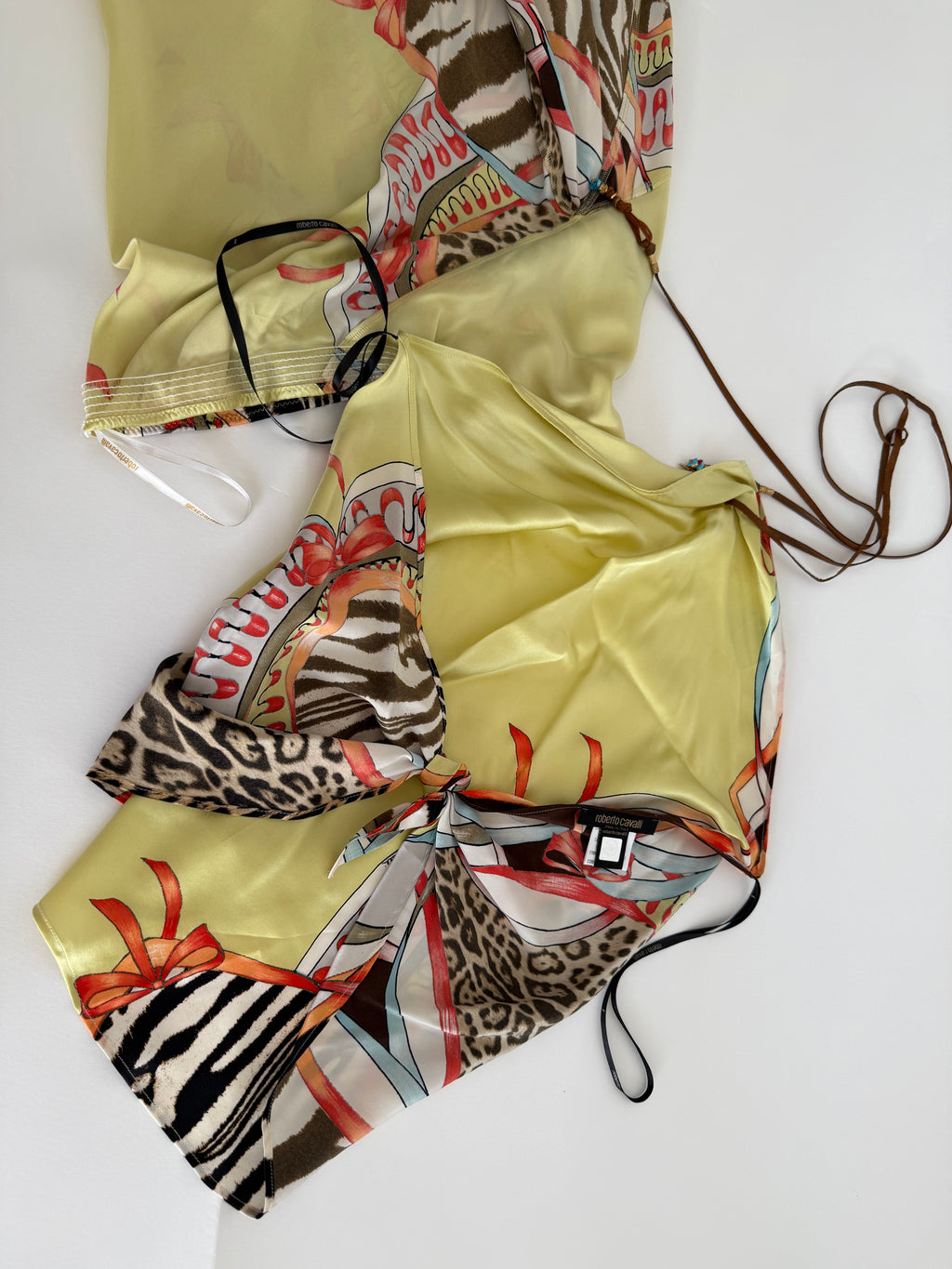 Rare Roberto Cavalli SS 2004 silk yellow zebra pattern set