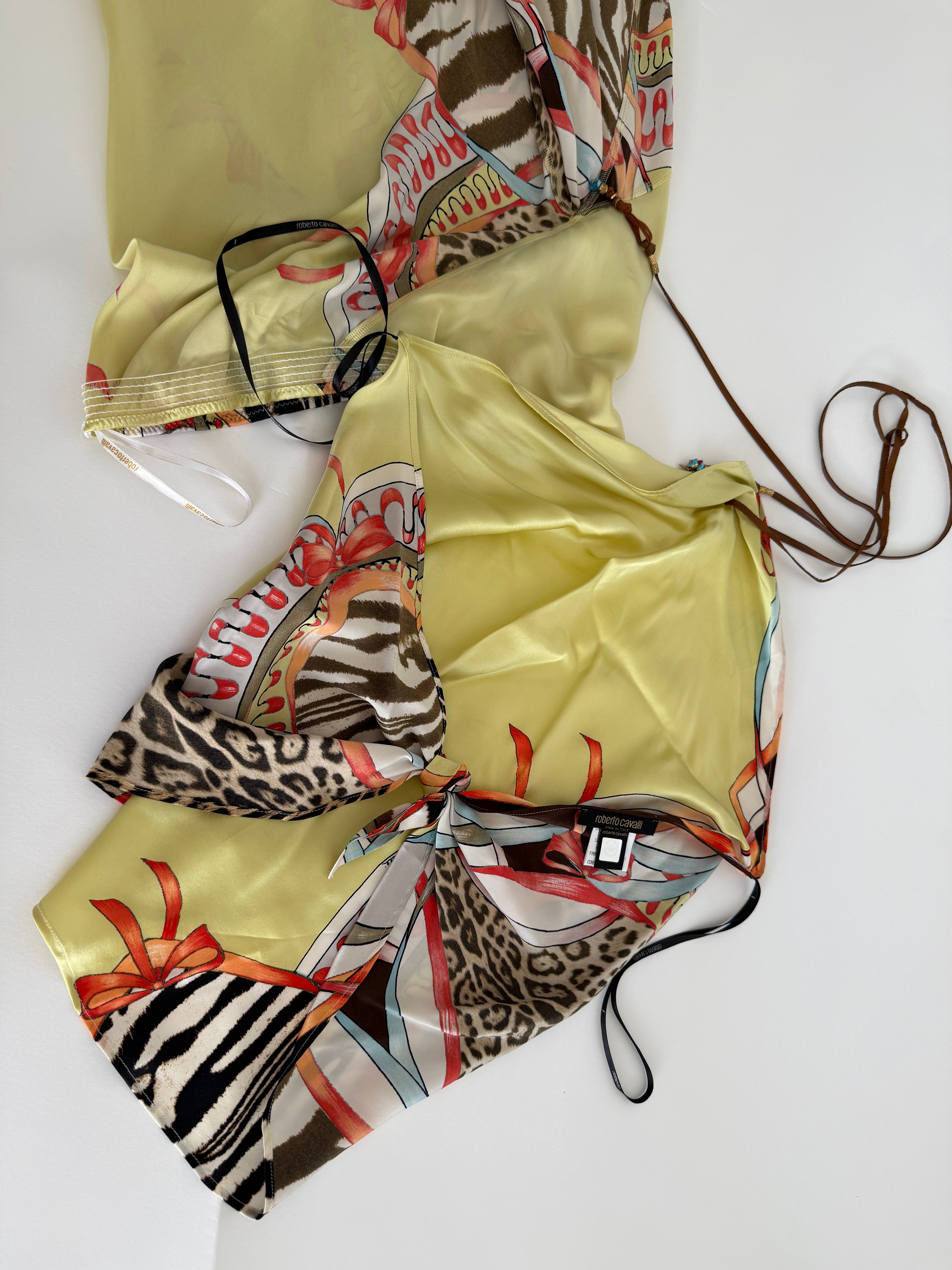 Rare Roberto Cavalli SS 2004 silk yellow zebra pattern set