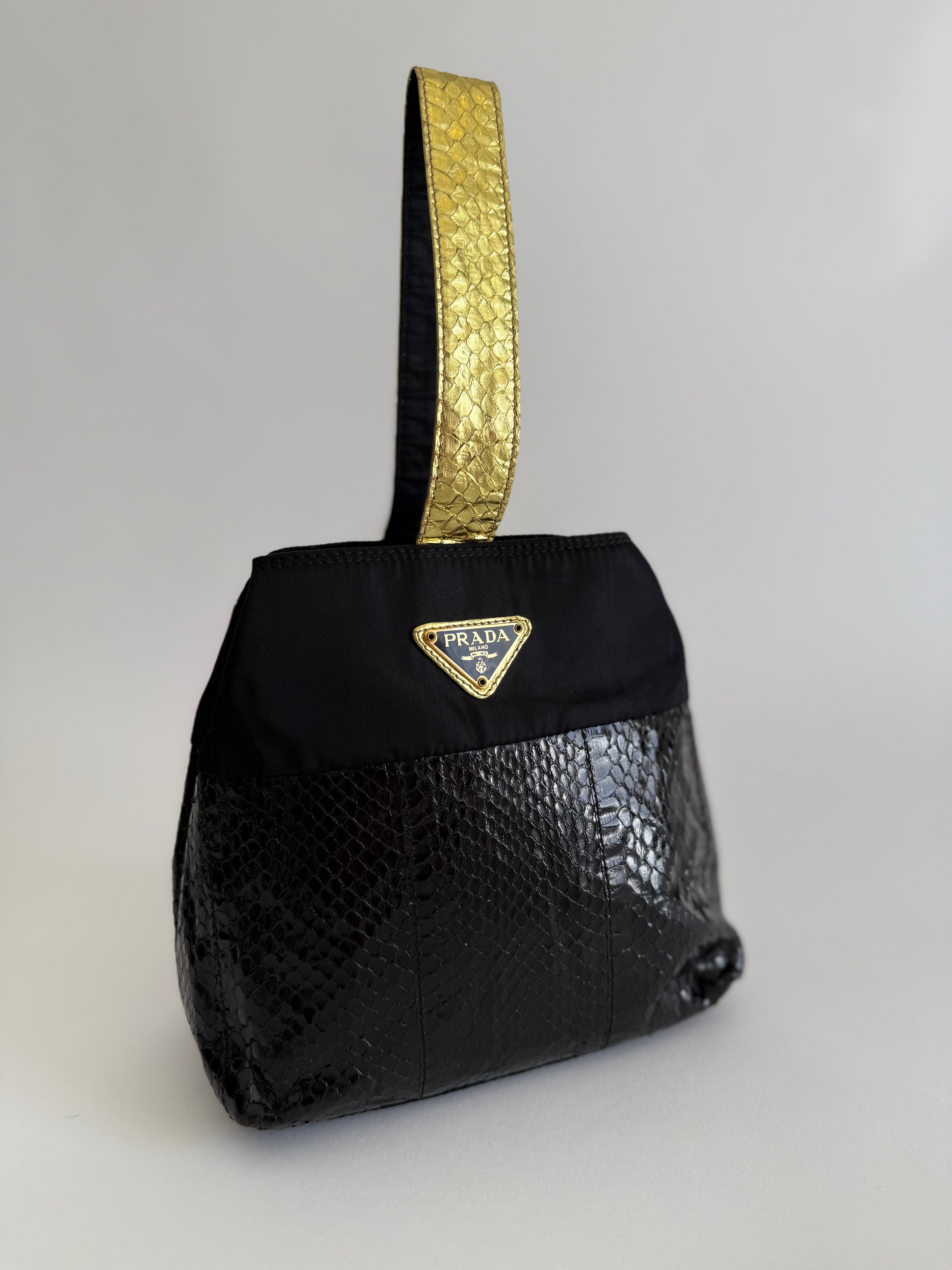 Prada gold black python bag