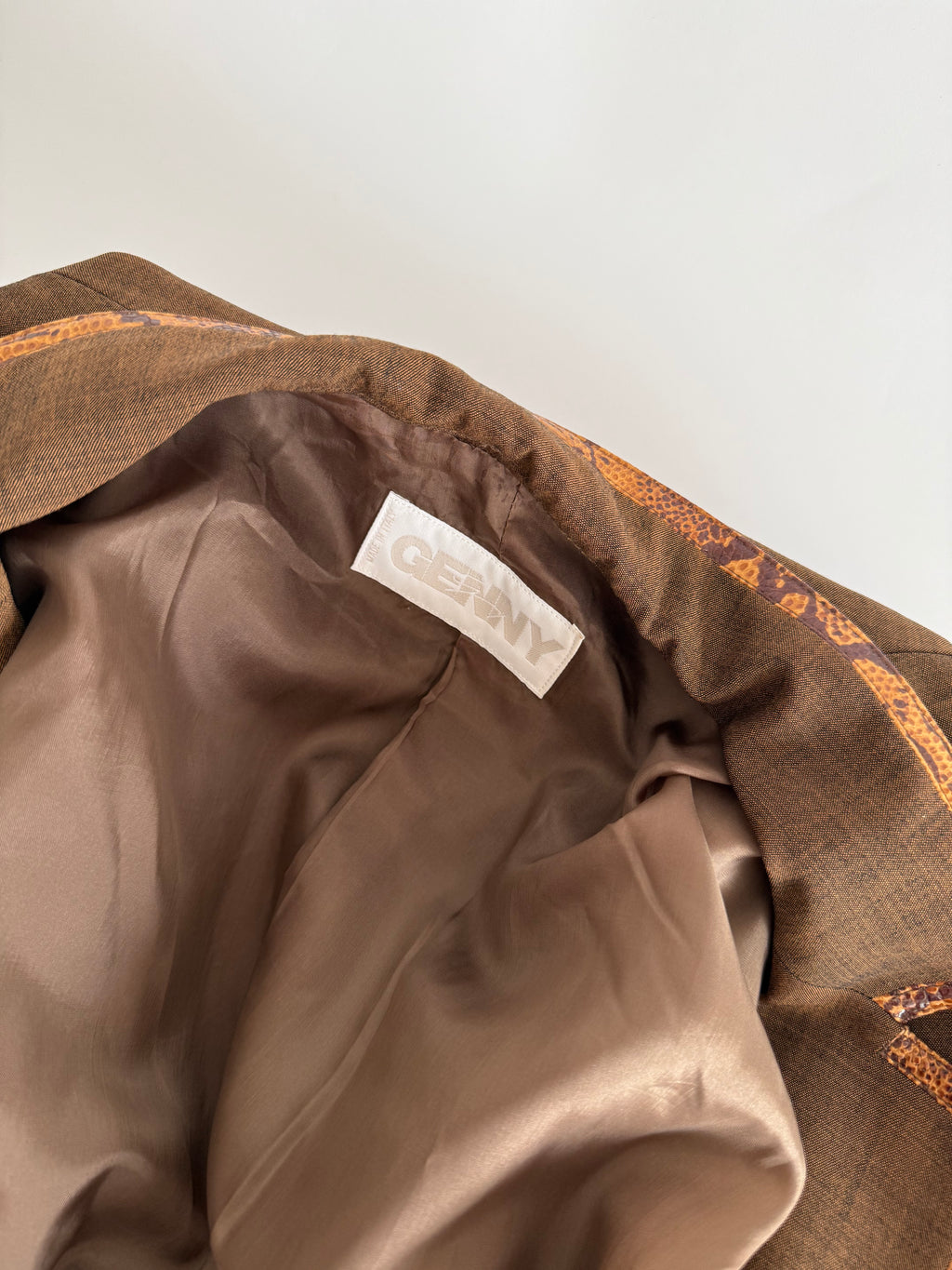 Genny SS 1998 Runway suit set jacket and skirt wool leather