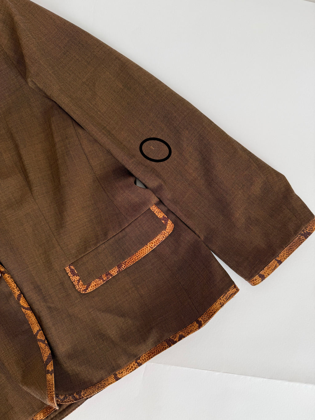 Genny SS 1998 Runway suit set jacket and skirt wool leather