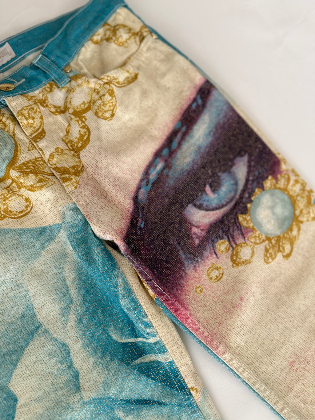 Roberto Cavalli SS 2001 Runway "Elizabeth Taylor" eye jeans pants