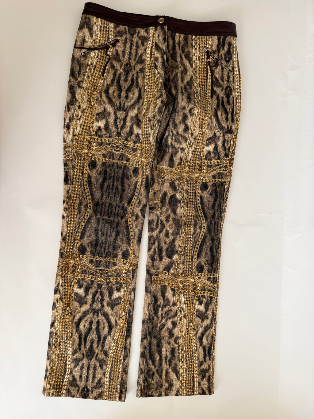 Roberto Cavalli FW 2003 Gold chains leopard pants jeans