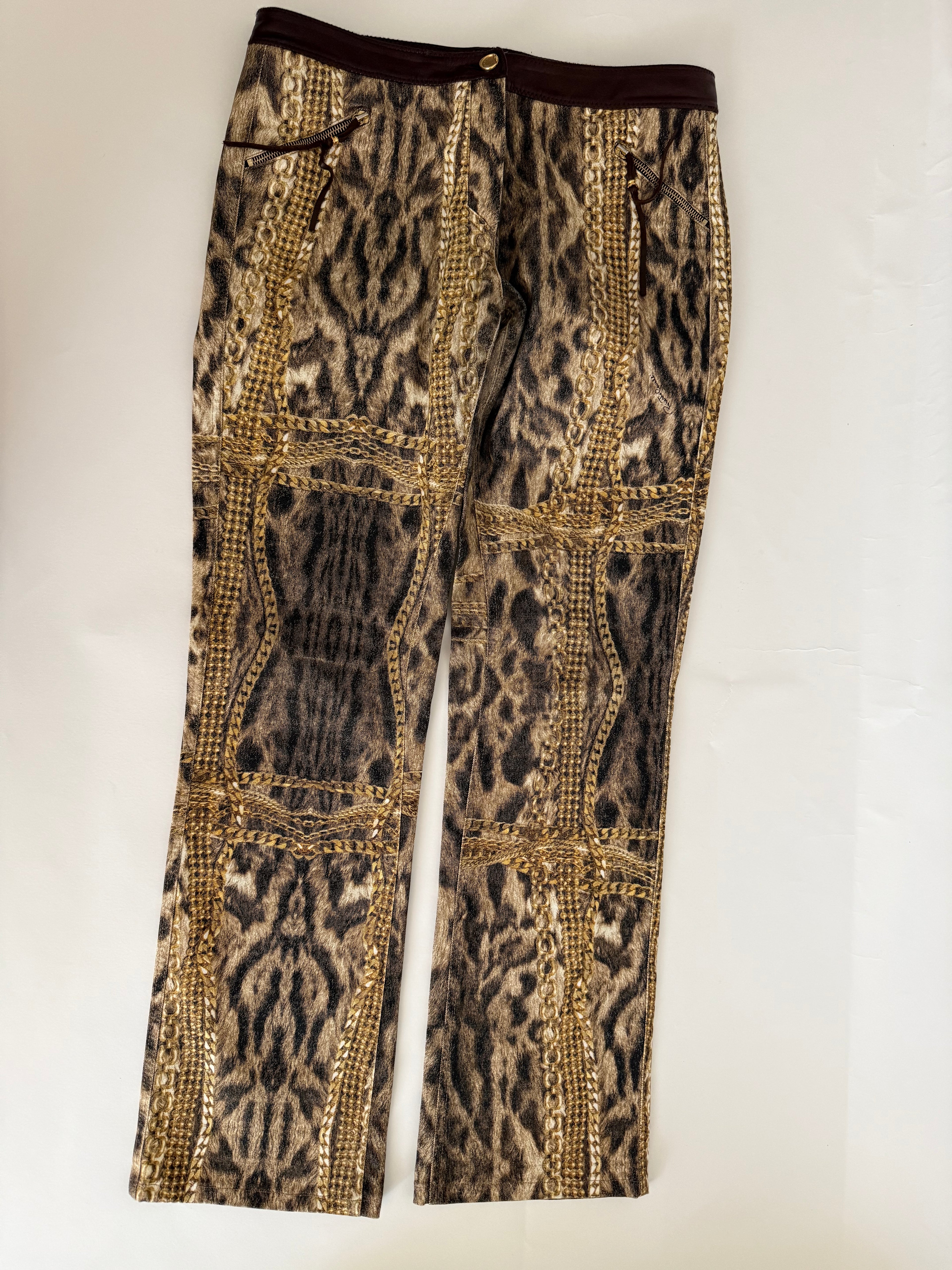 Roberto Cavalli FW 2003 Gold chains leopard pants jeans
