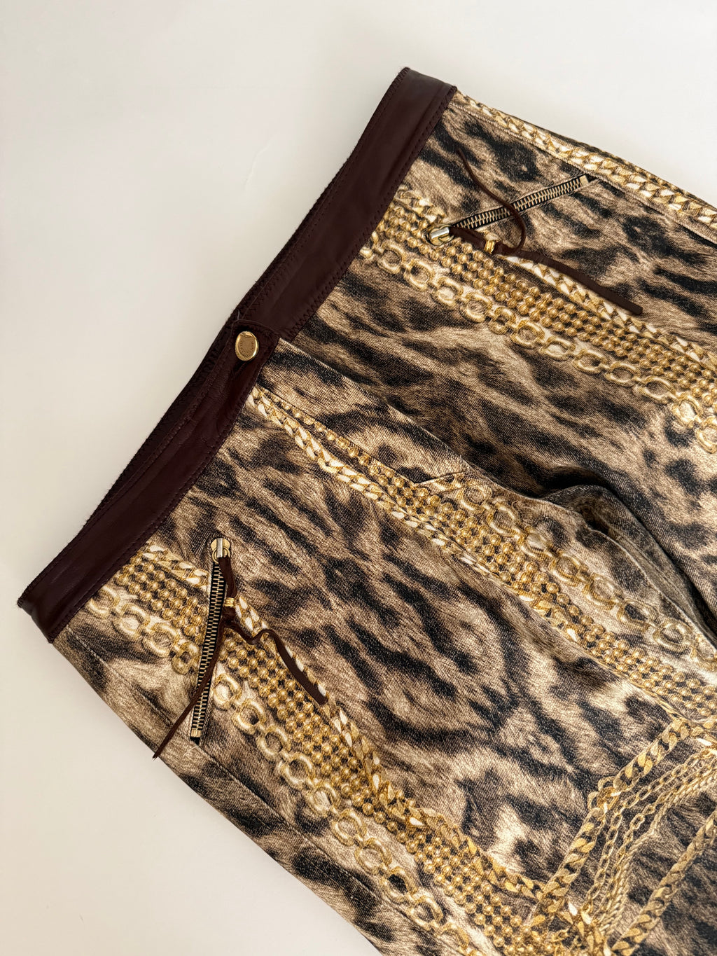 Roberto Cavalli FW 2003 Gold chains leopard pants jeans