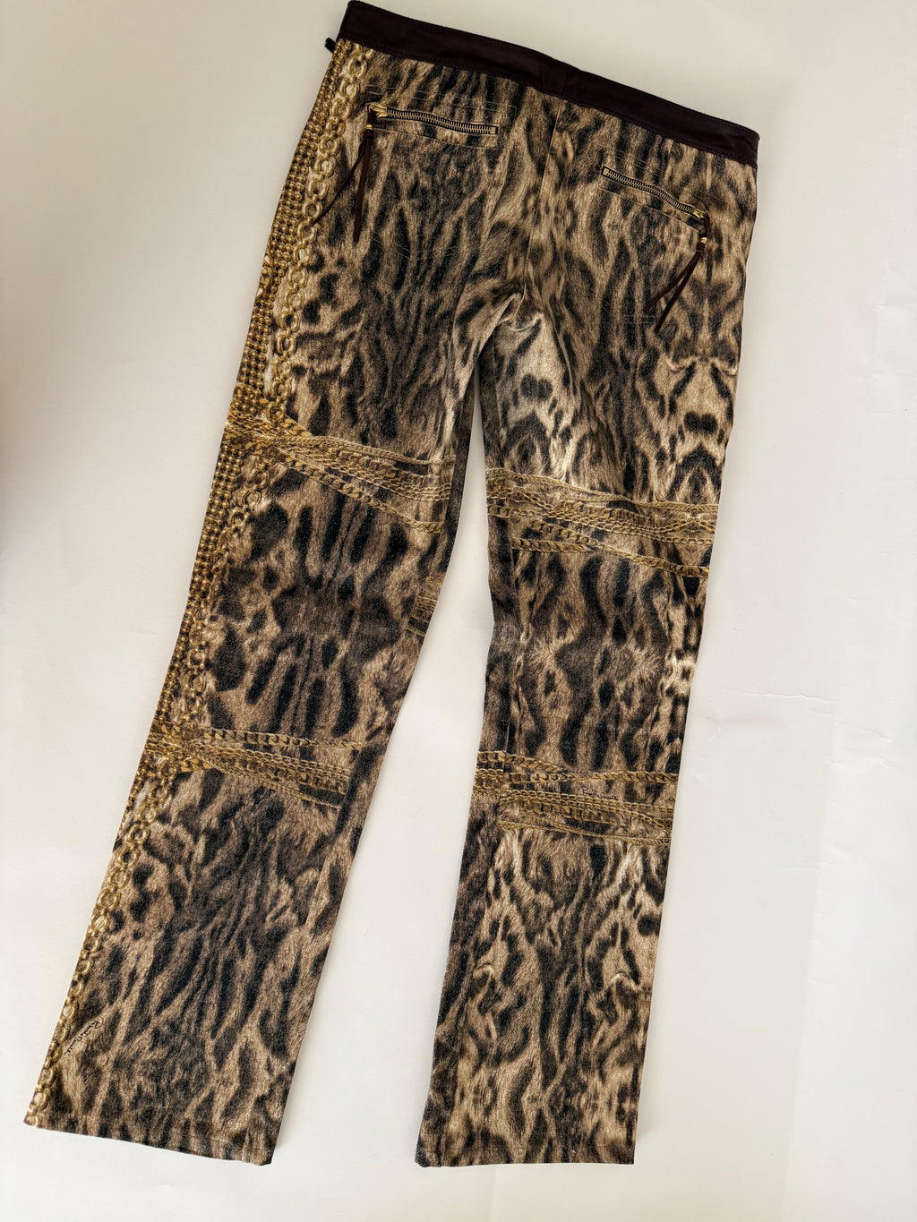 Roberto Cavalli FW 2003 Gold chains leopard pants jeans