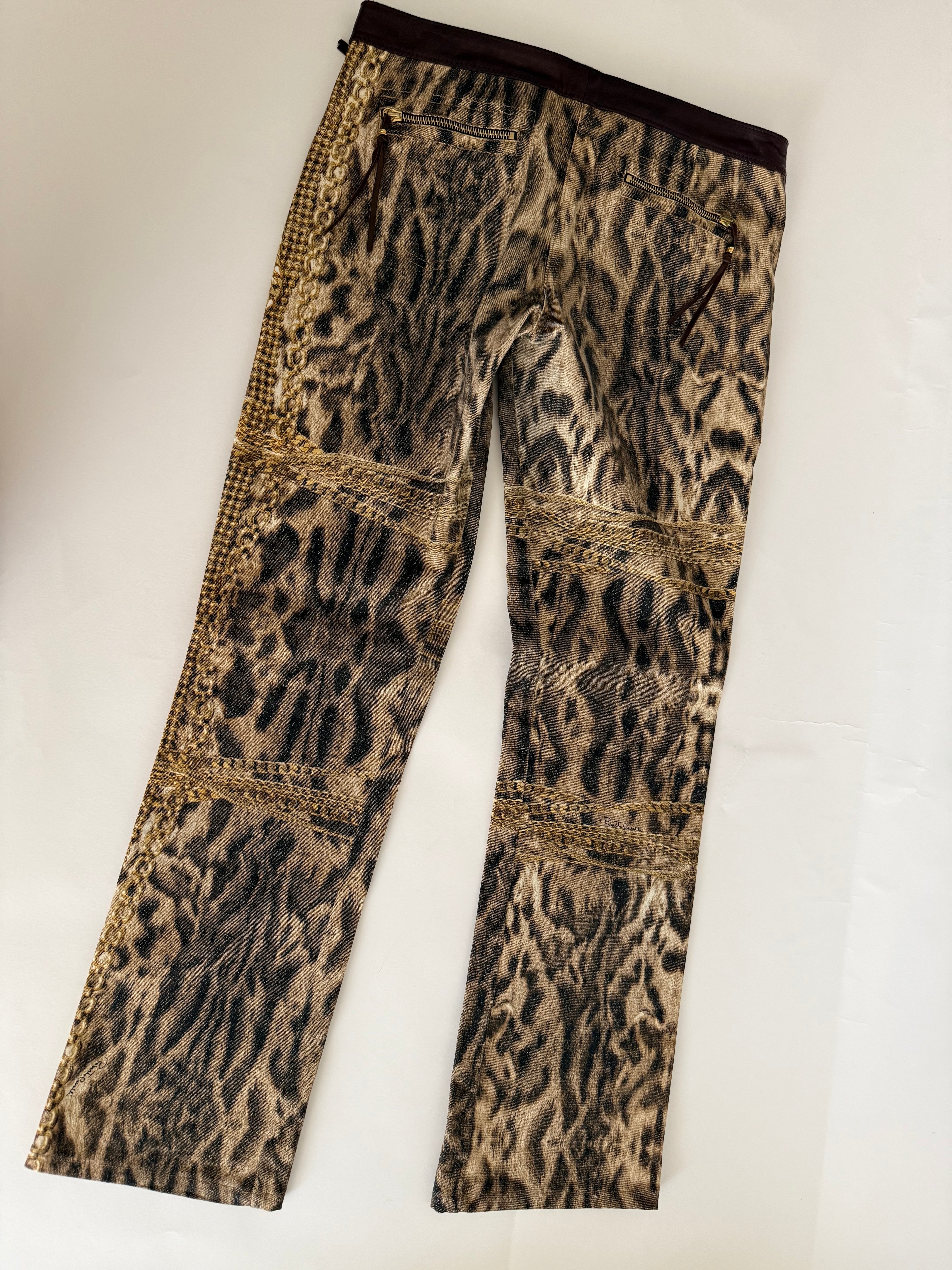 Roberto Cavalli FW 2003 Gold chains leopard pants jeans