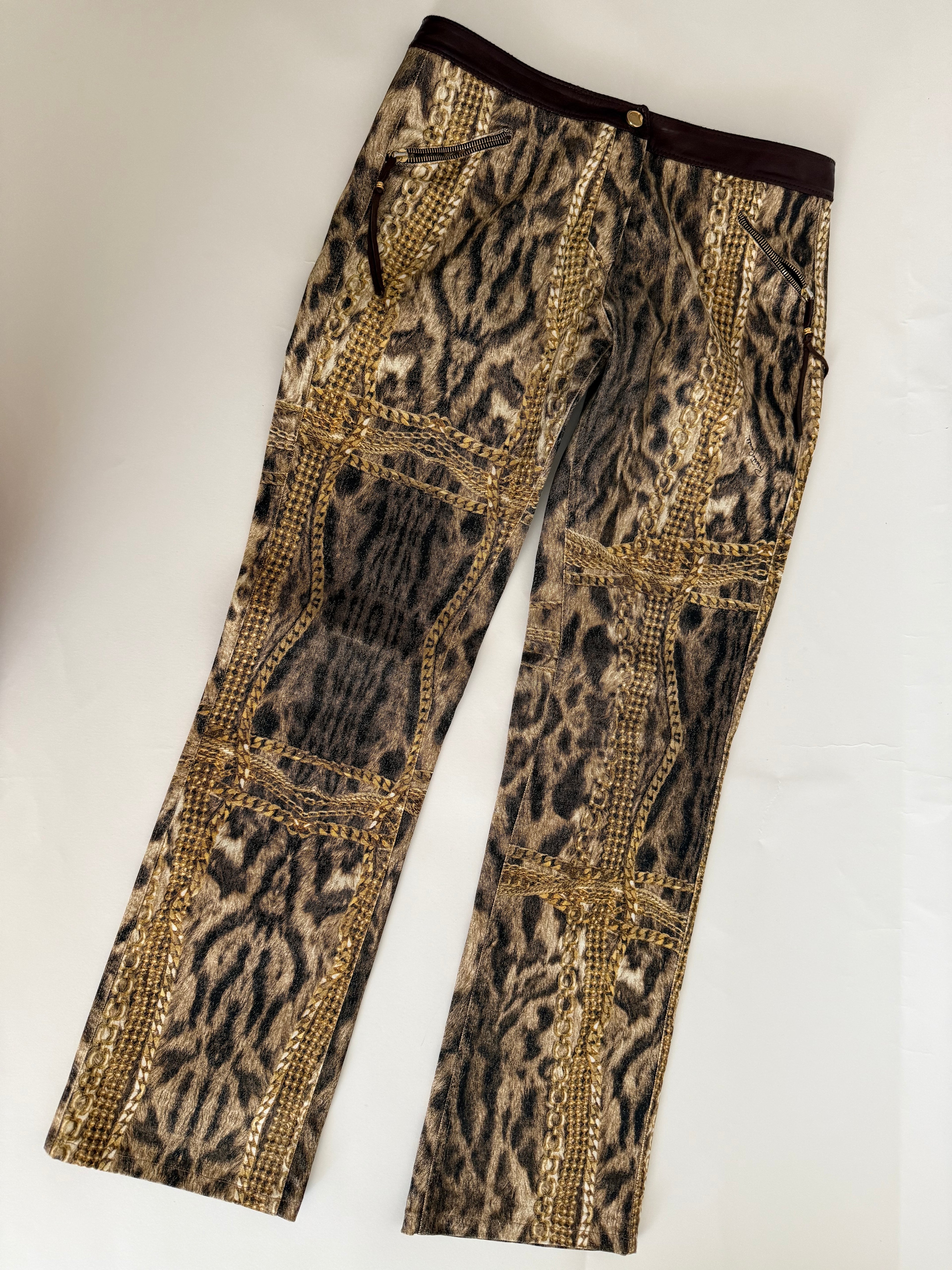 Roberto Cavalli FW 2003 Gold chains leopard pants jeans