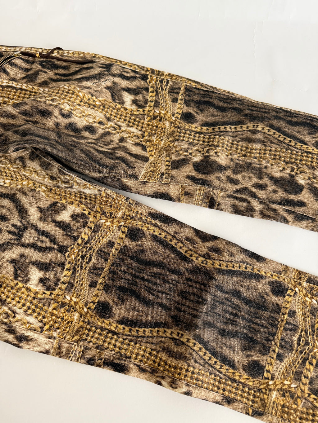 Roberto Cavalli FW 2003 Gold chains leopard pants jeans