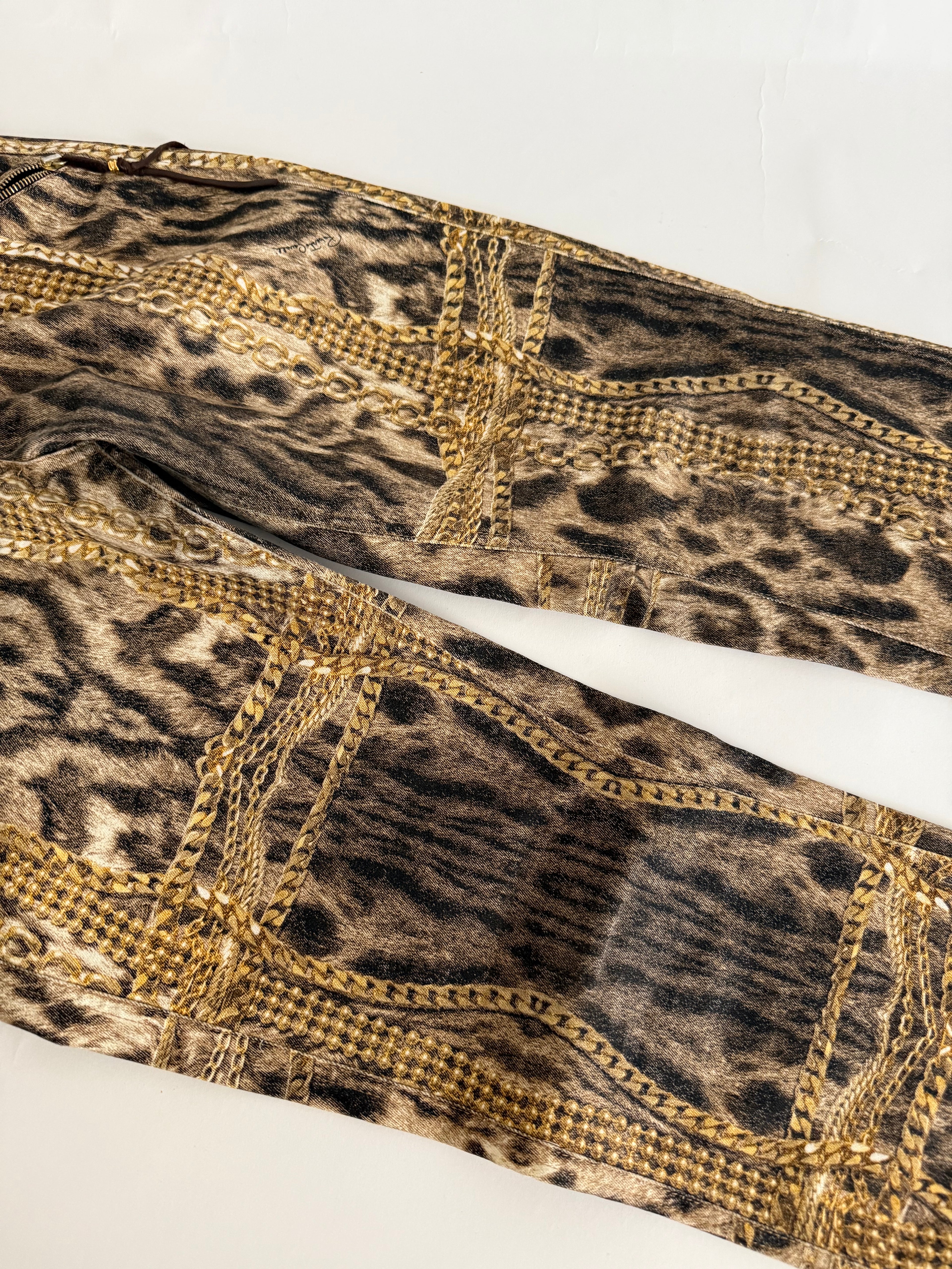 Roberto Cavalli FW 2003 Gold chains leopard pants jeans