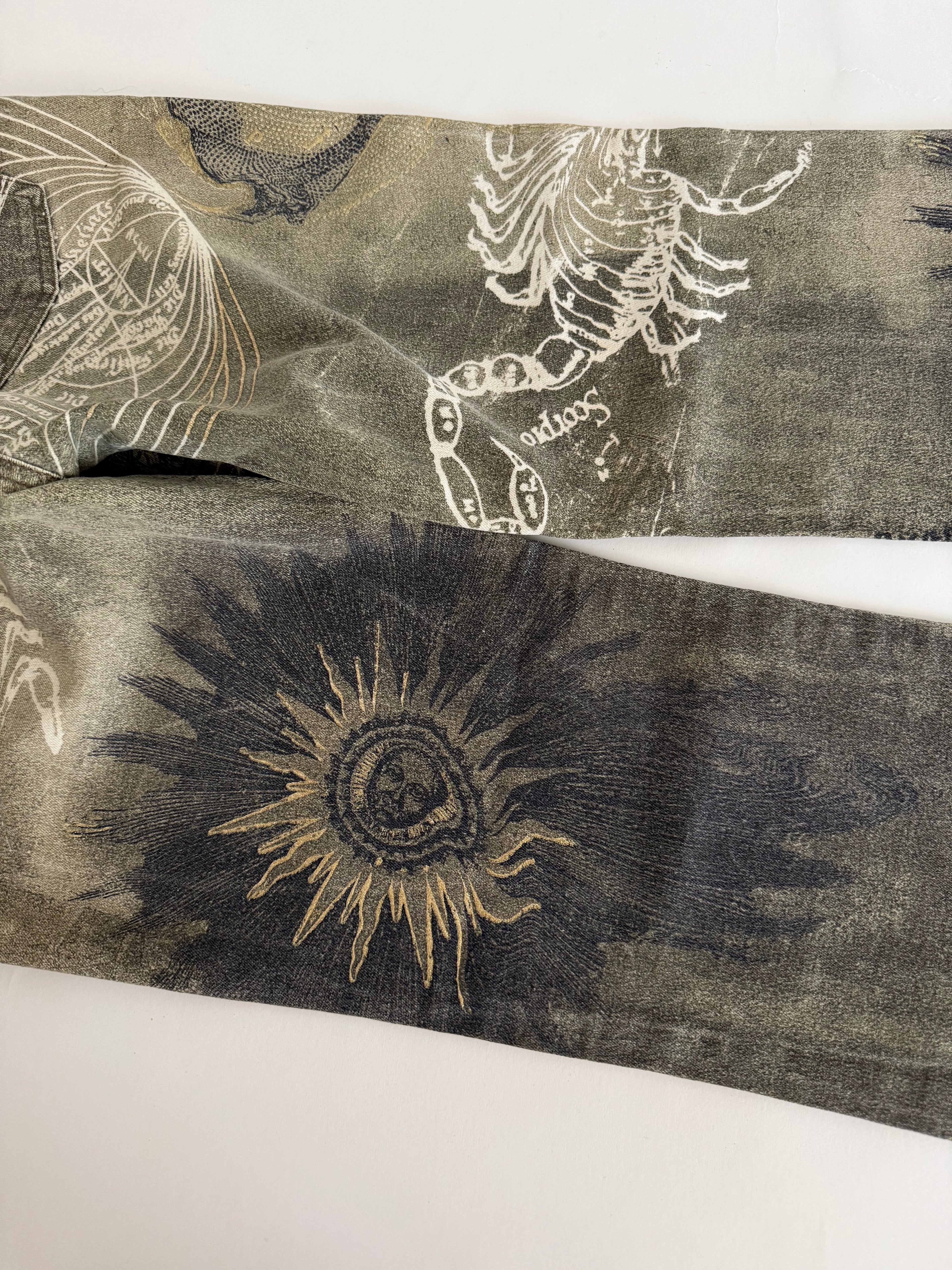 Just Cavalli FW 2003 " astrology" print denim pants jeans