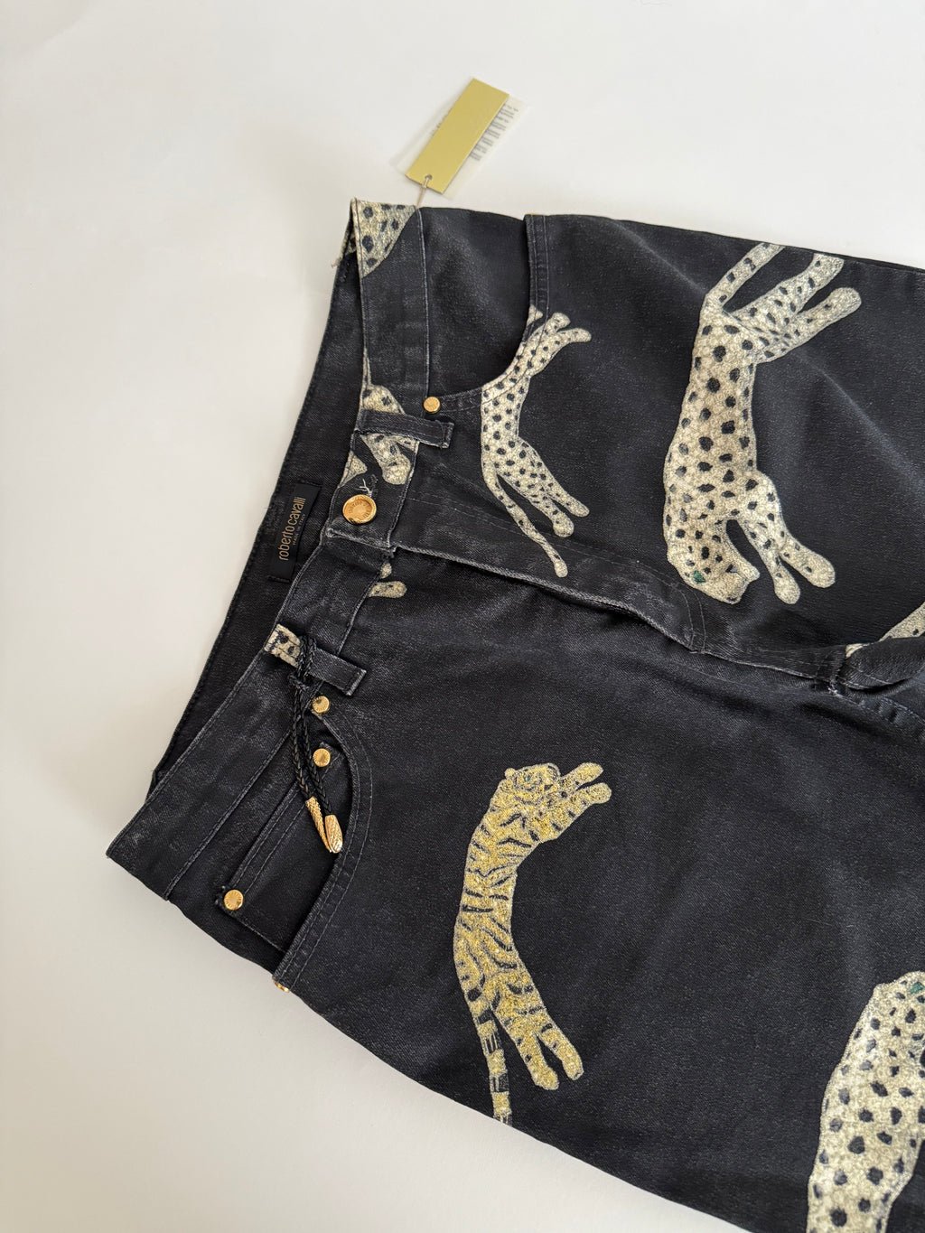 Roberto Cavalli FW 2002 denim black cheetahs jeans