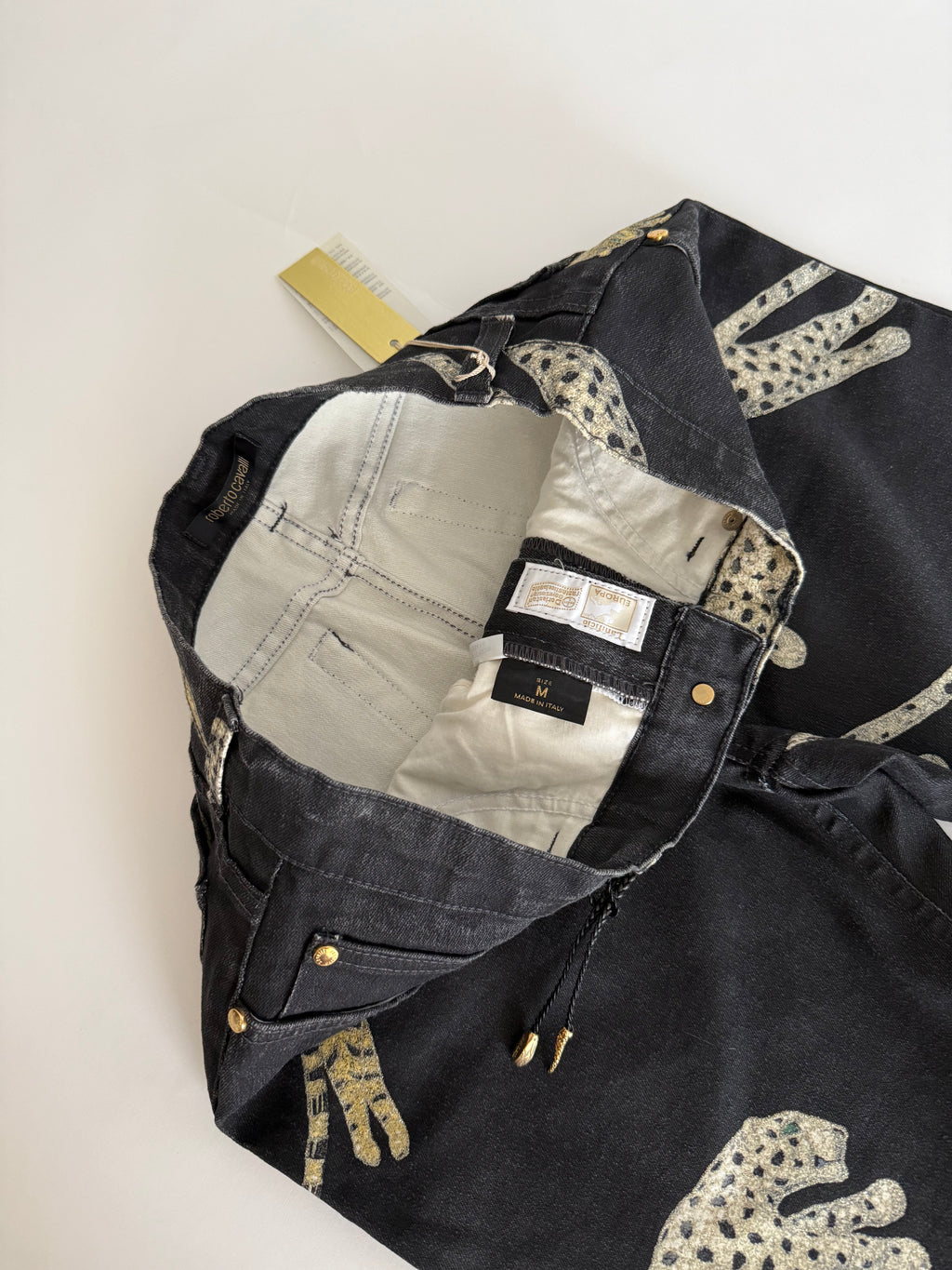 Roberto Cavalli FW 2002 denim black cheetahs jeans