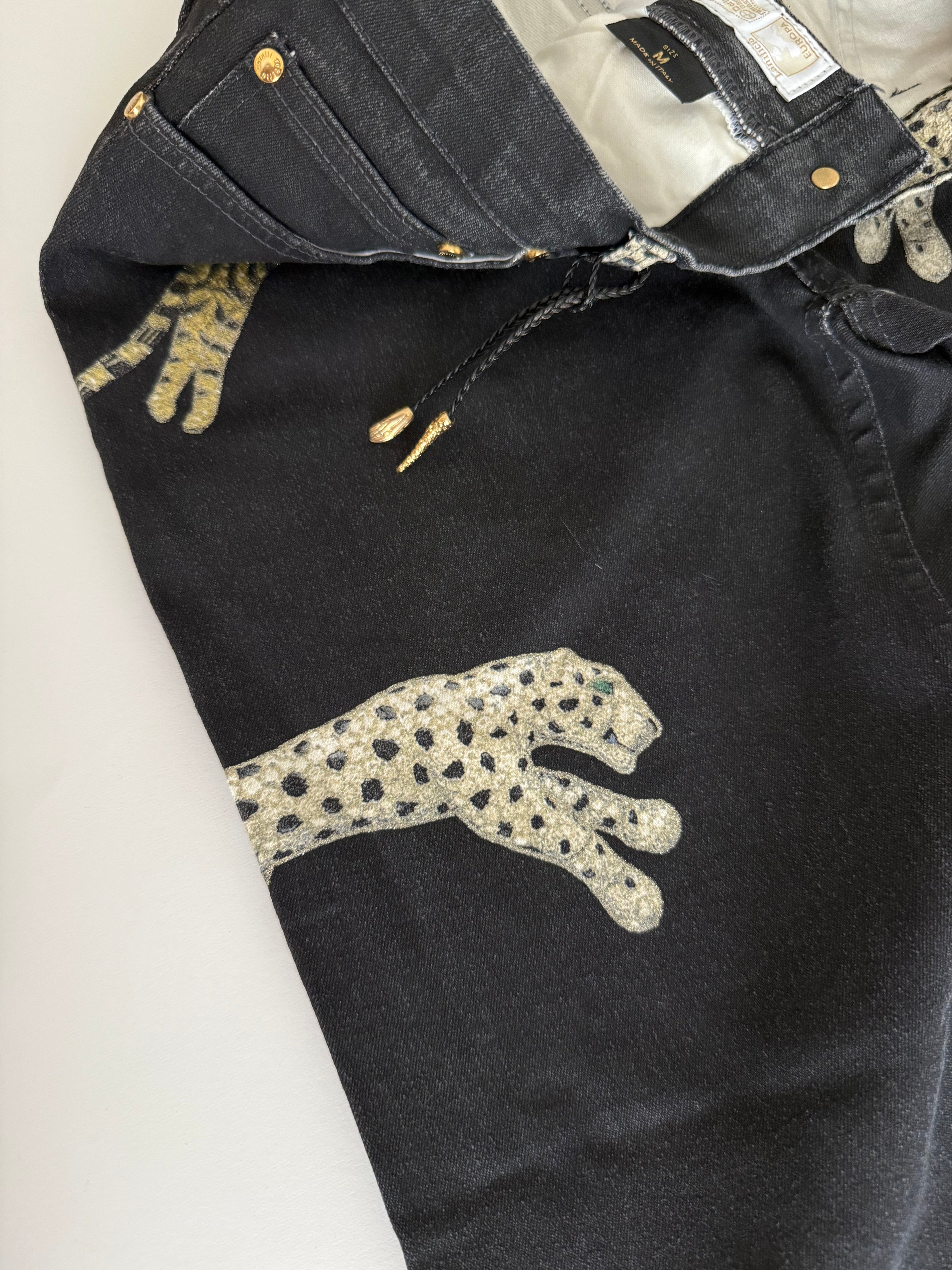 Roberto Cavalli FW 2002 denim black cheetahs jeans