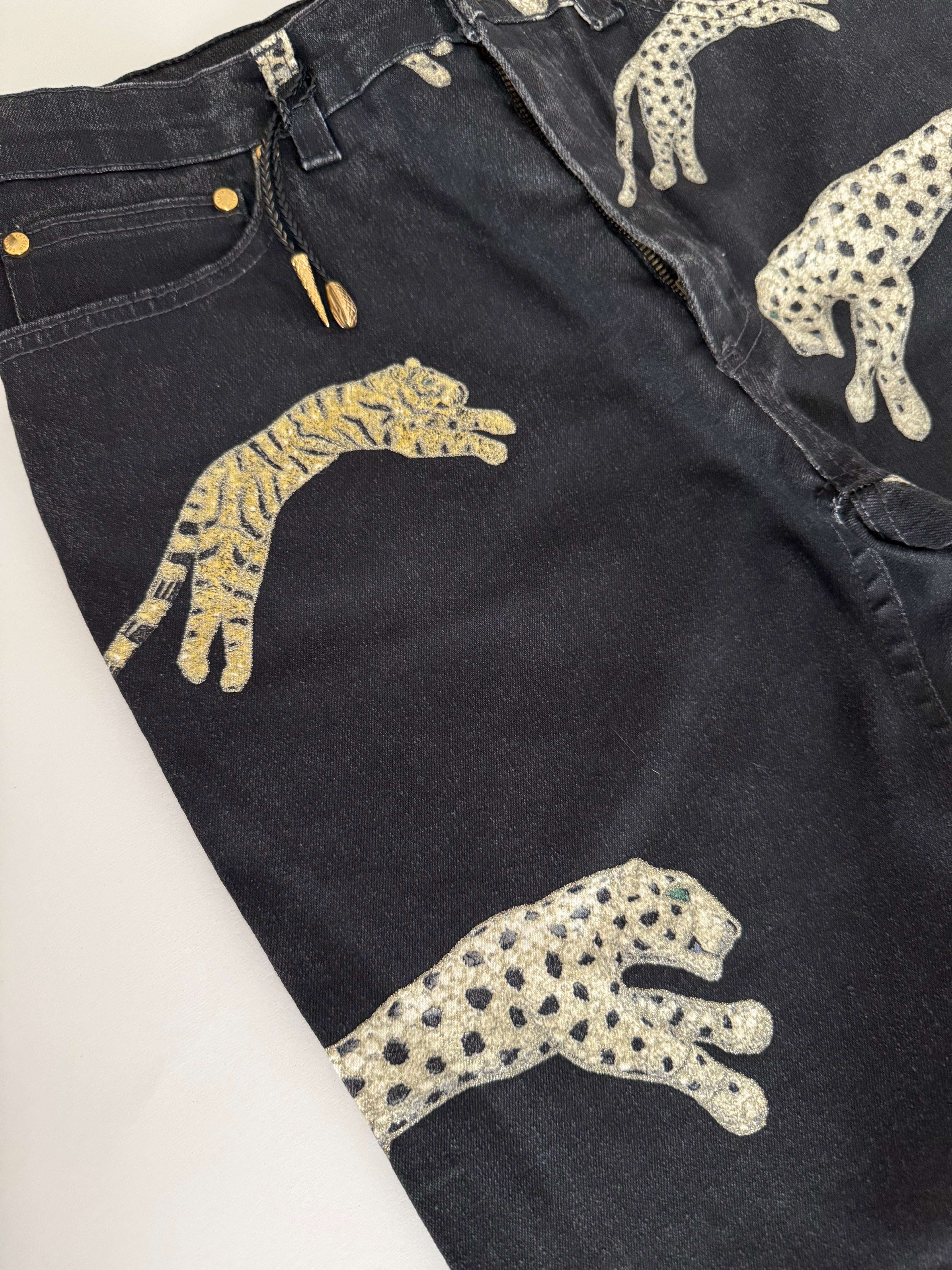 Roberto Cavalli FW 2002 denim black cheetahs jeans