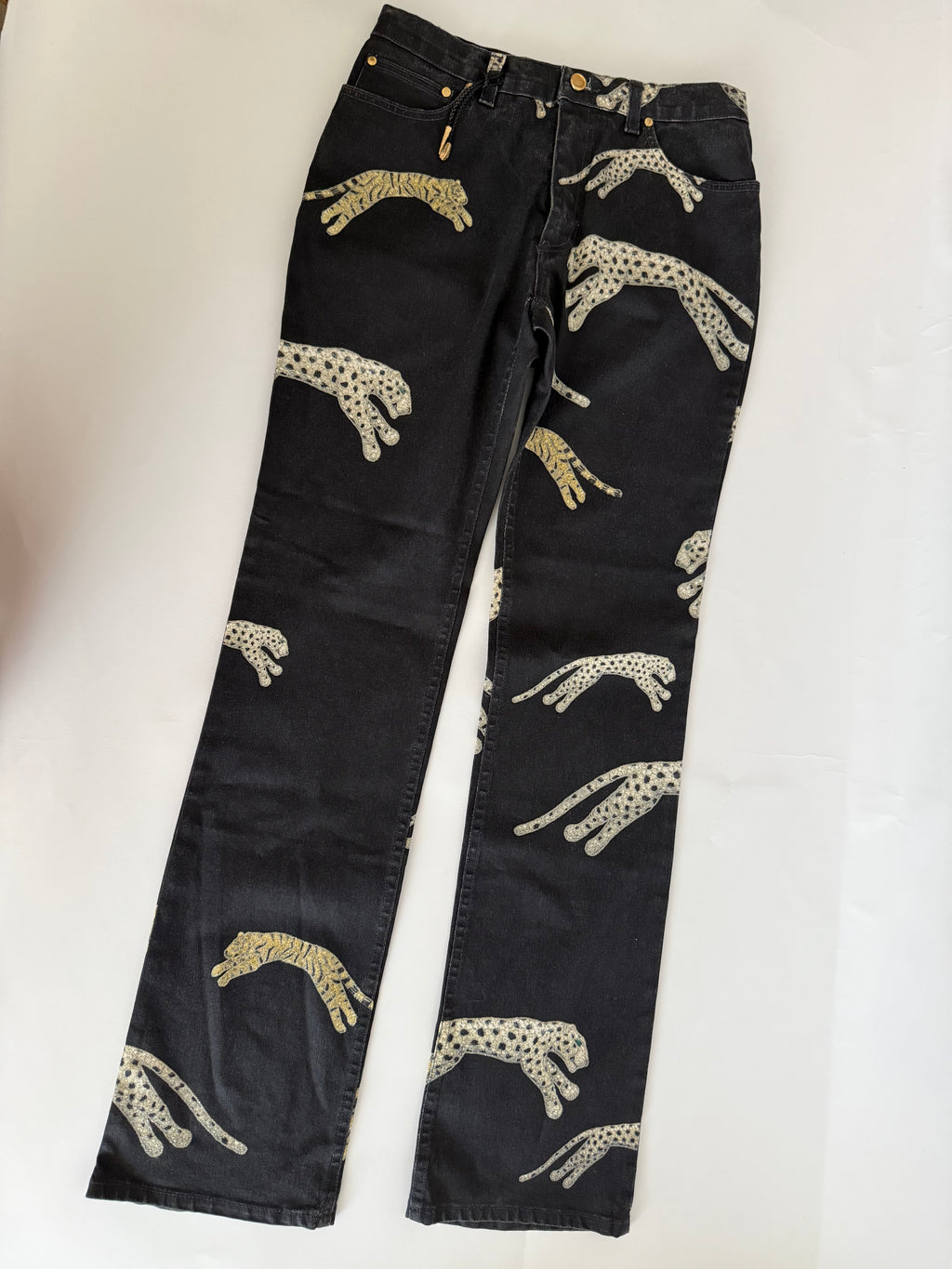 Roberto Cavalli FW 2002 denim black cheetahs jeans
