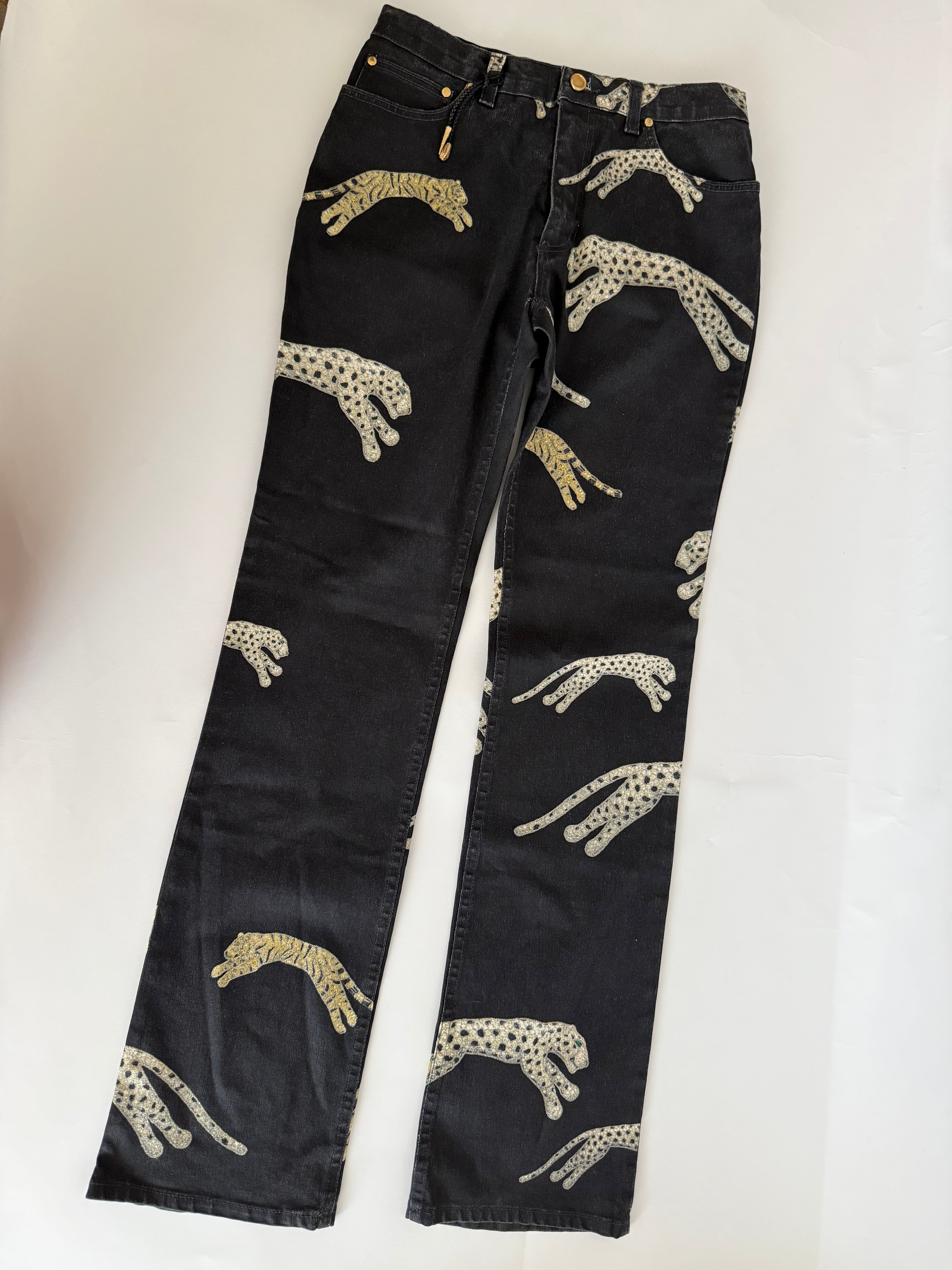 Roberto Cavalli FW 2002 denim black cheetahs jeans