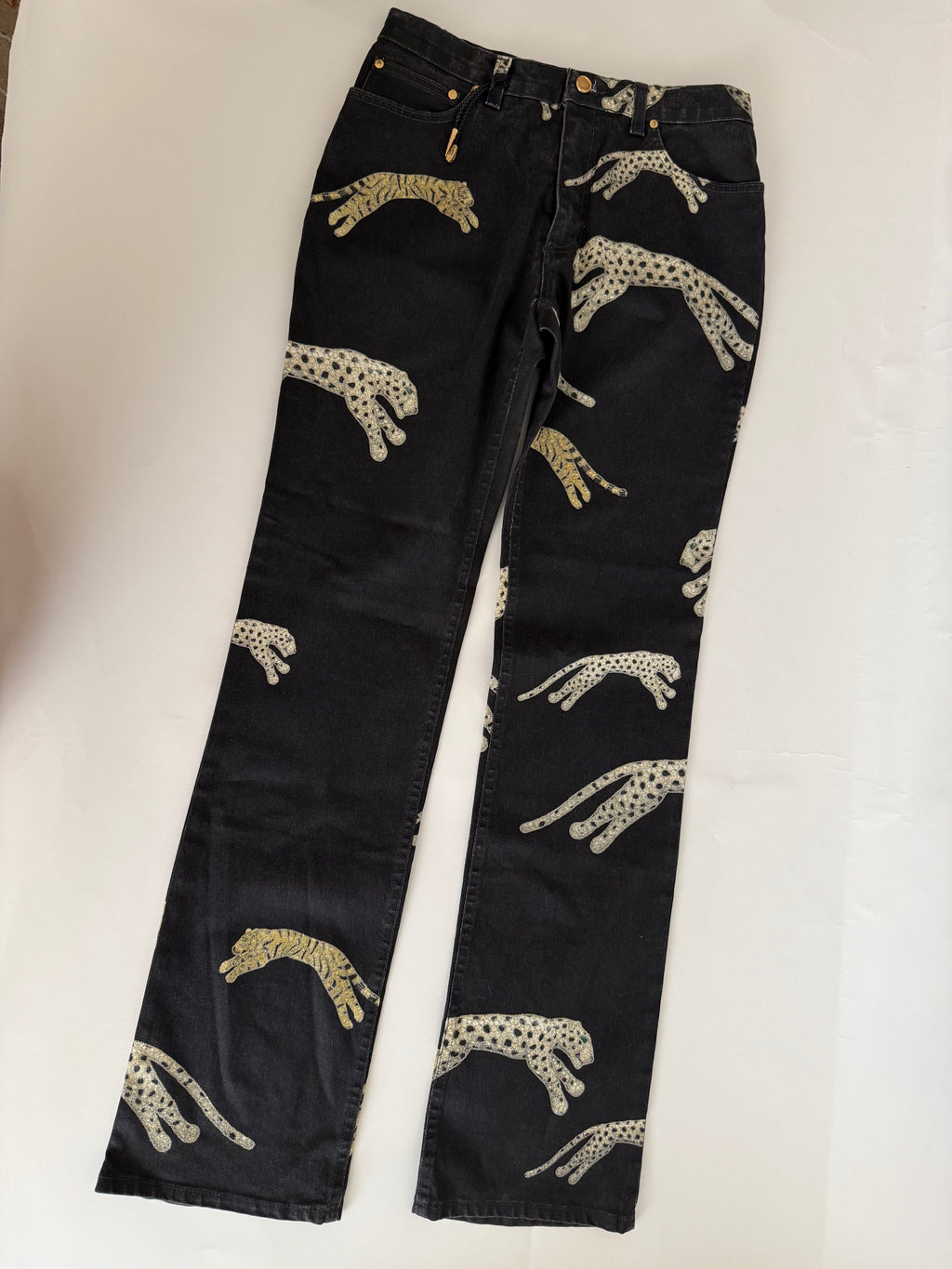 Roberto Cavalli FW 2002 denim black cheetahs jeans