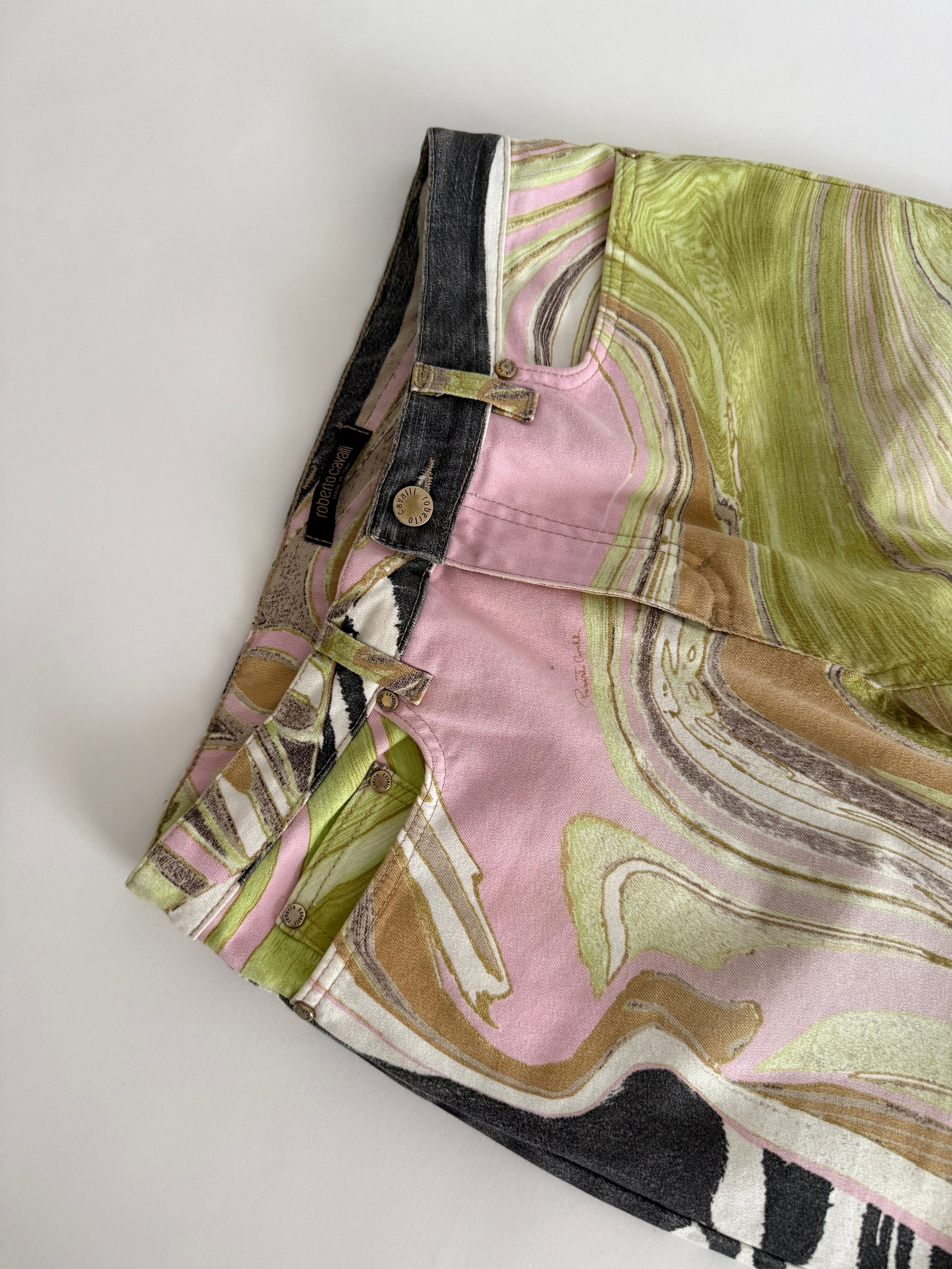 Roberto Cavalli SS 2004 zebra floral multicolored jeans