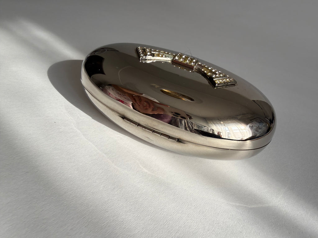Silver mirror clutch bow strass