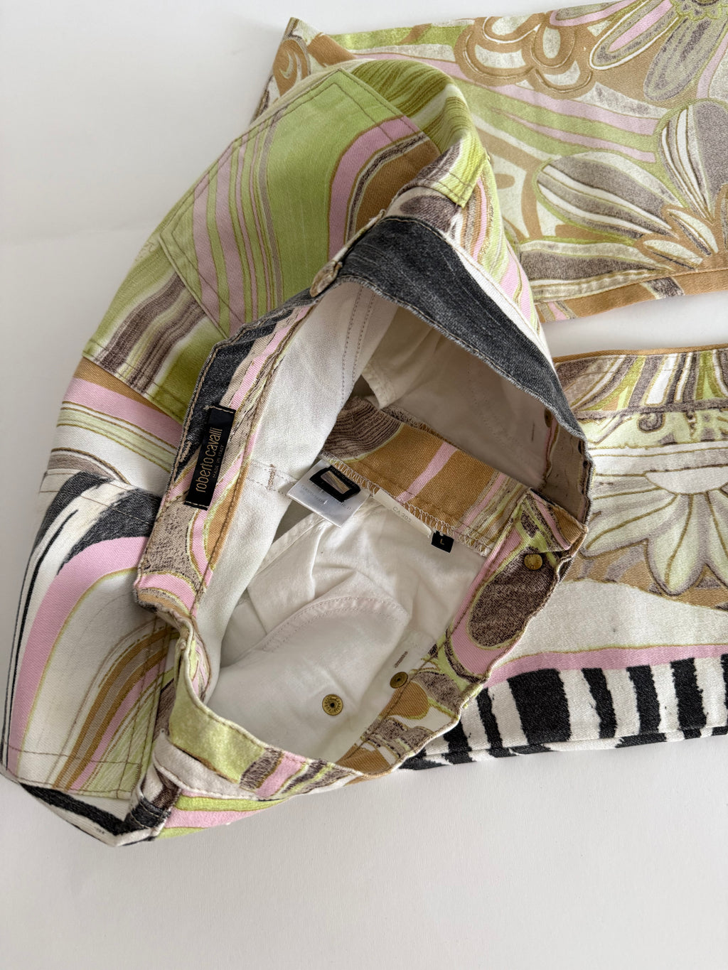 Roberto Cavalli SS 2004 zebra floral multicolored jeans