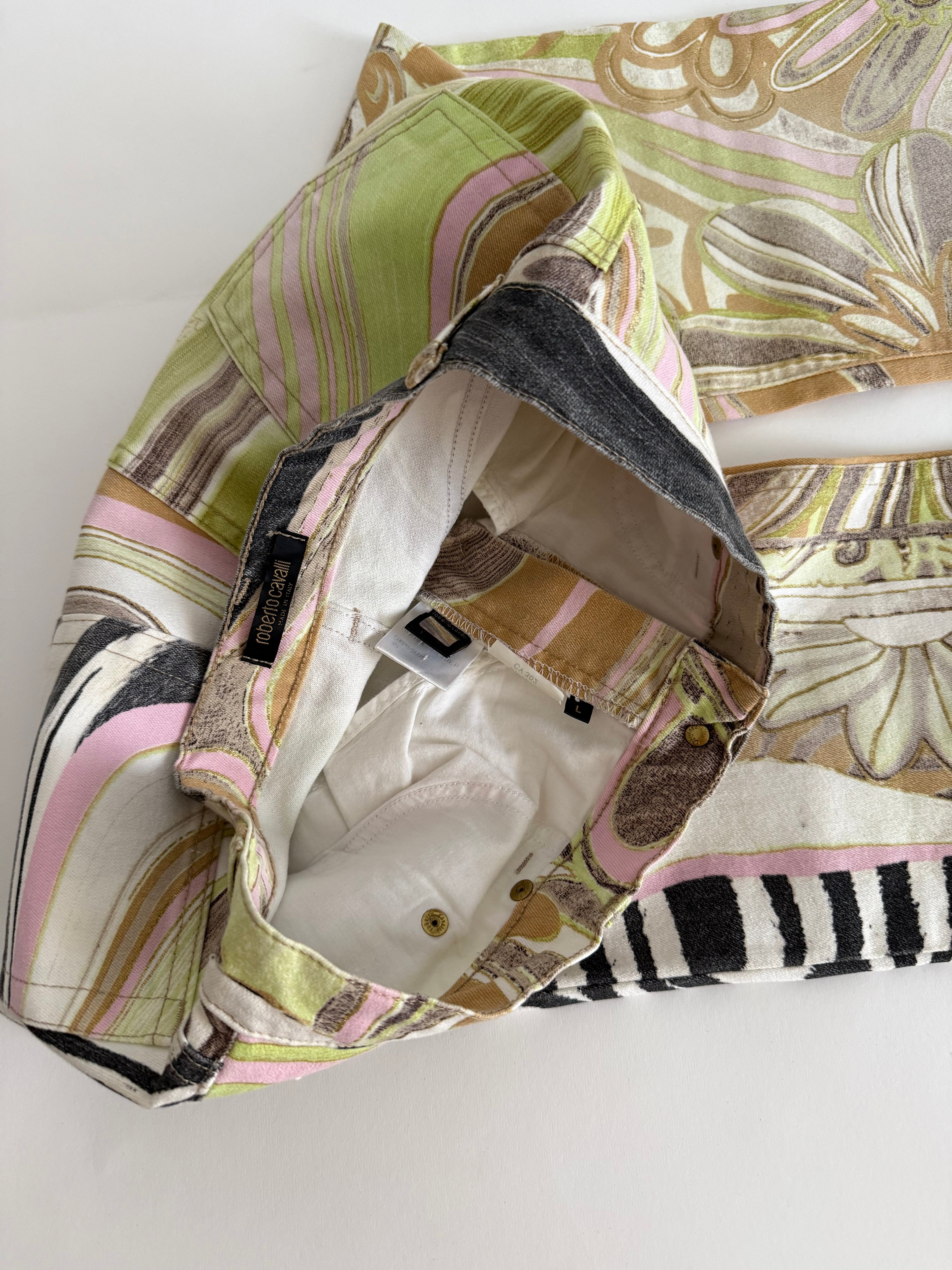 Roberto Cavalli SS 2004 zebra floral multicolored jeans