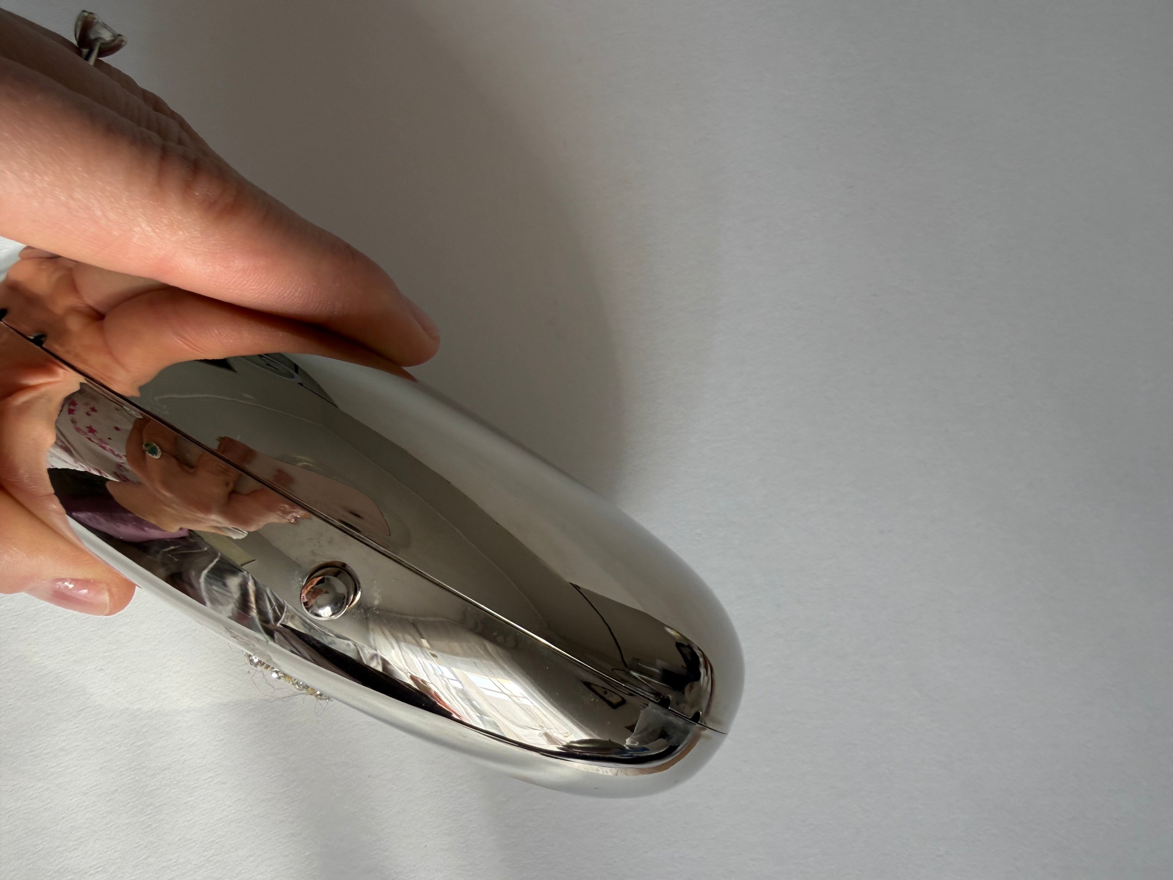 Silver mirror clutch bow strass