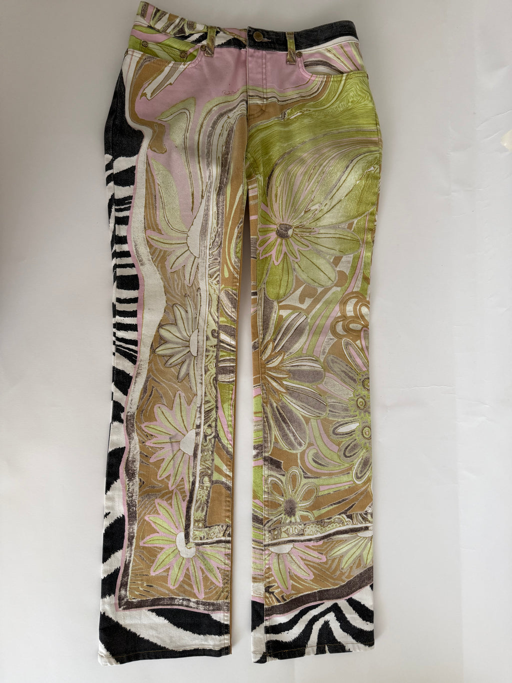 Roberto Cavalli SS 2004 zebra floral multicolored jeans