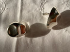 Large oval earrings 925 silver corrugated clip-on Mexico
