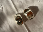 Large oval earrings 925 silver corrugated clip-on Mexico