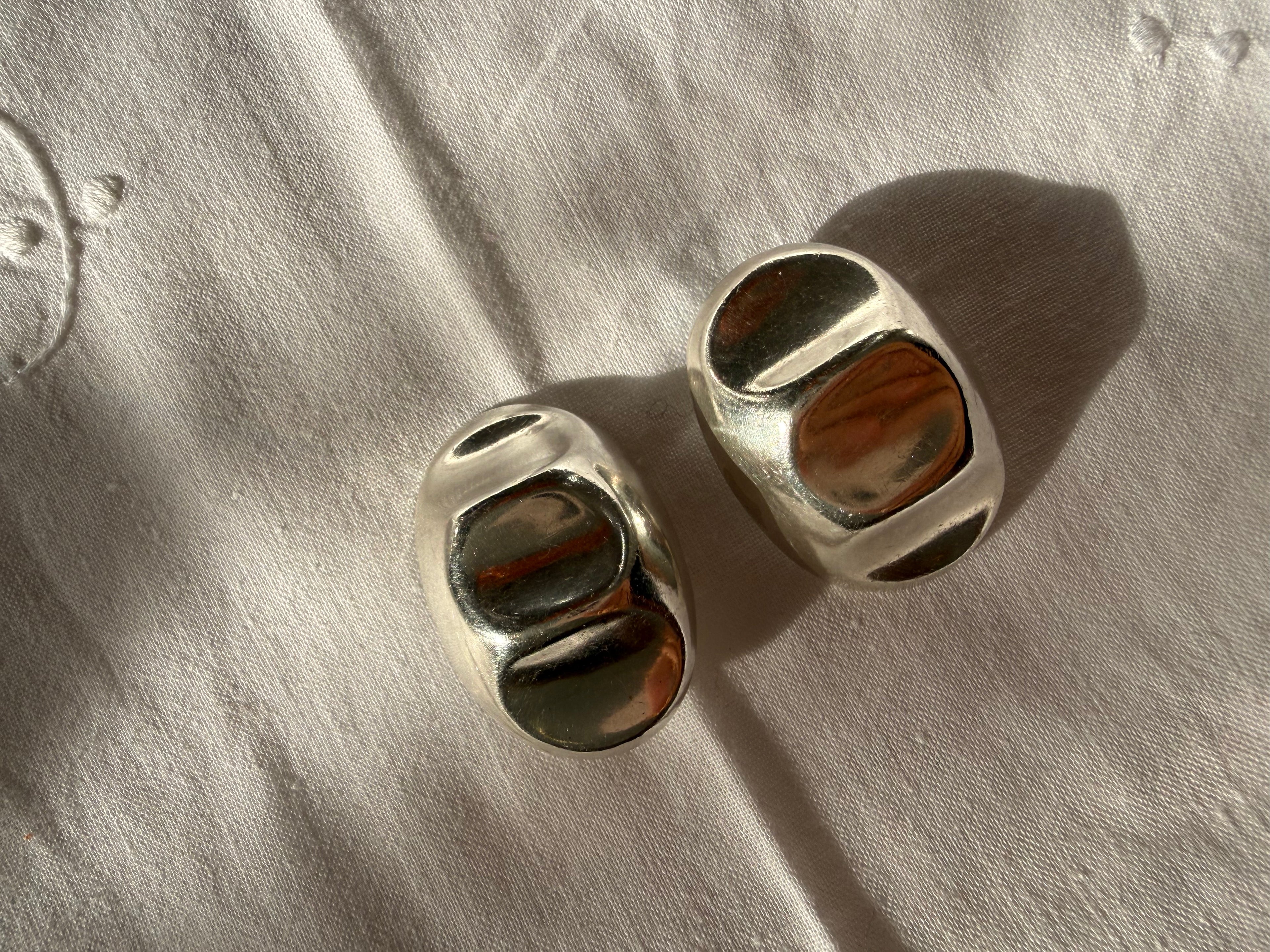 Large oval earrings 925 silver corrugated clip-on Mexico