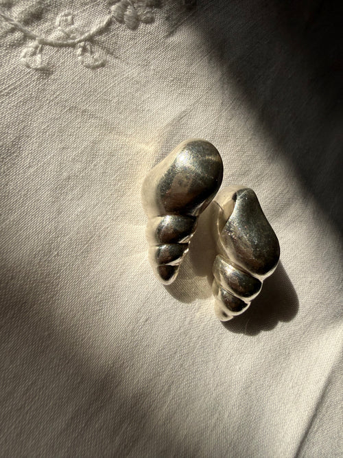 925 silver earrings Mexico vintage shell shape