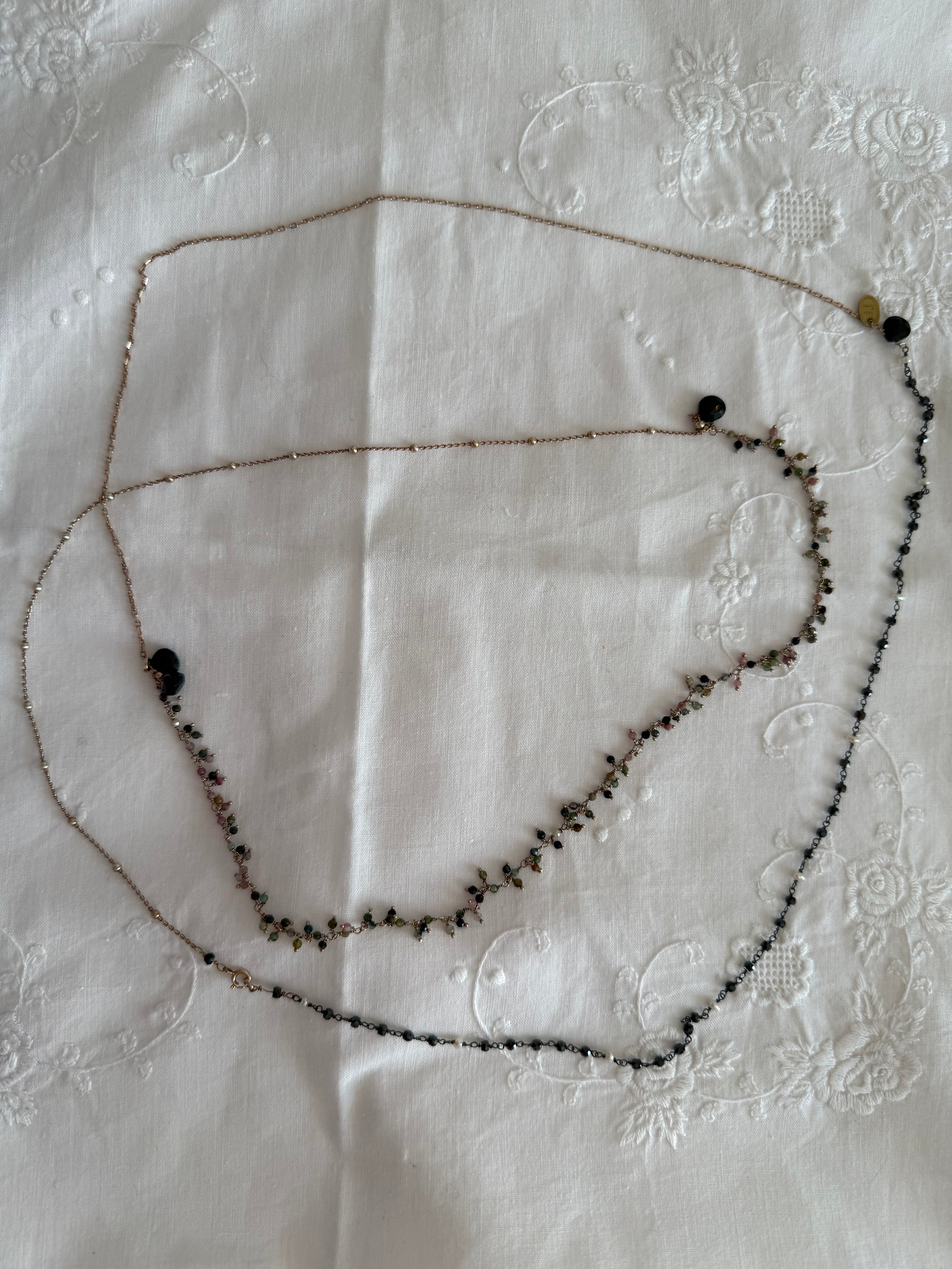 Necklace unique piece semi-precious stone crystals