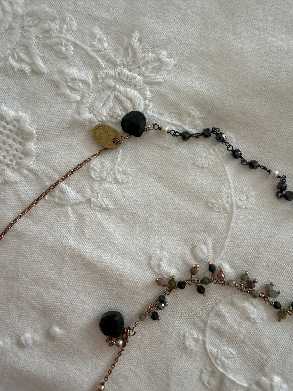 Necklace unique piece semi-precious stone crystals