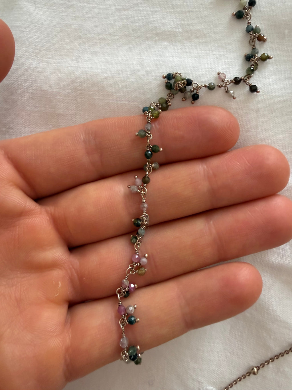 Necklace unique piece semi-precious stone crystals