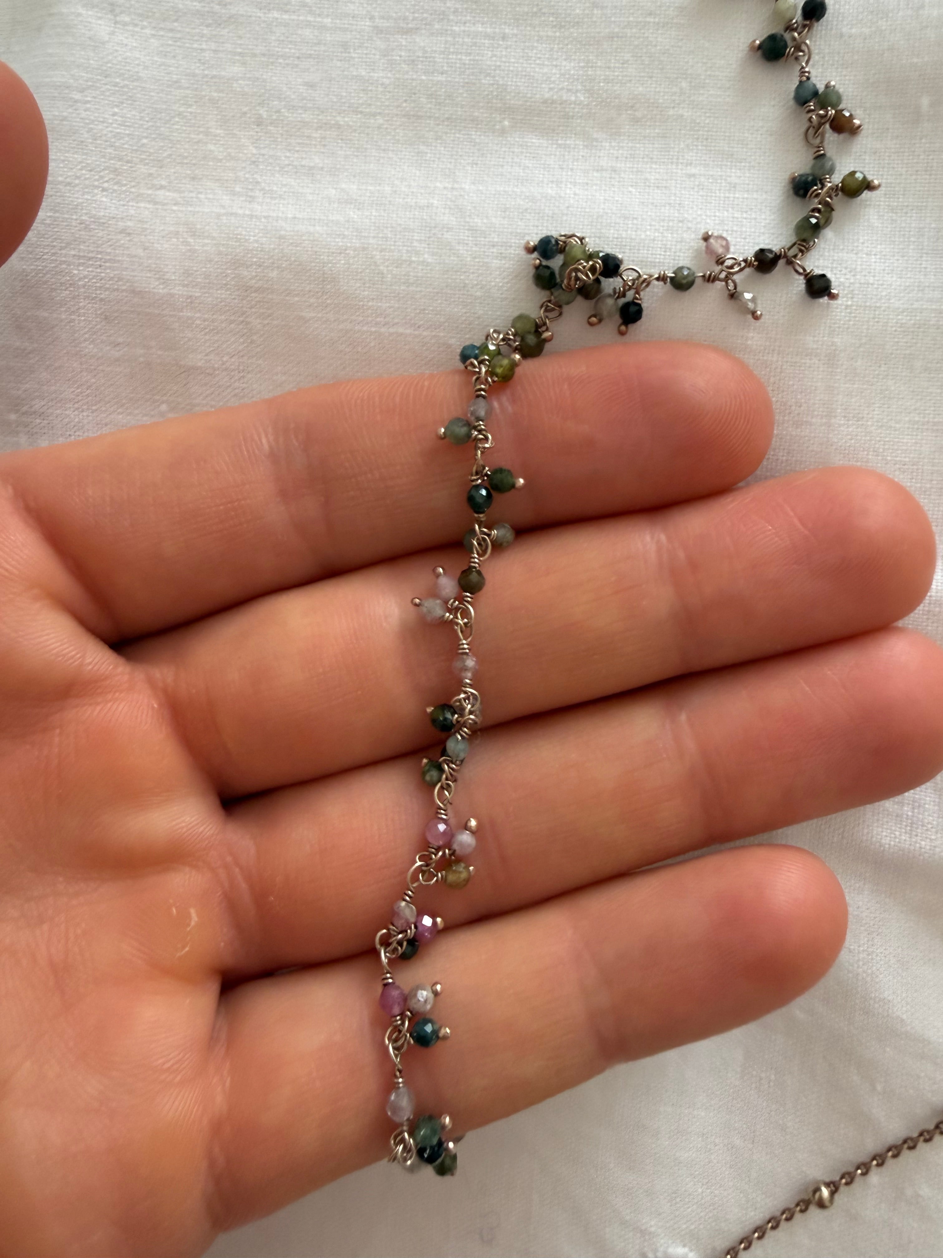 Necklace unique piece semi-precious stone crystals