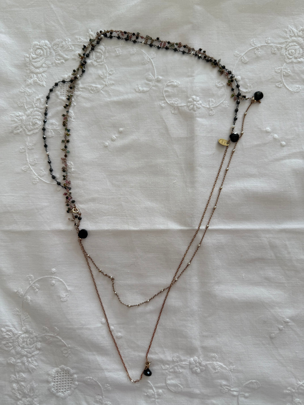 Necklace unique piece semi-precious stone crystals