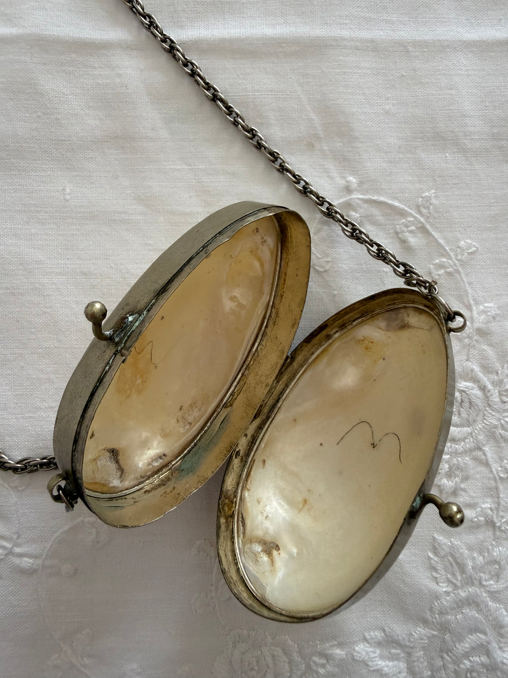 Vintage mother-of-pearl pill necklace